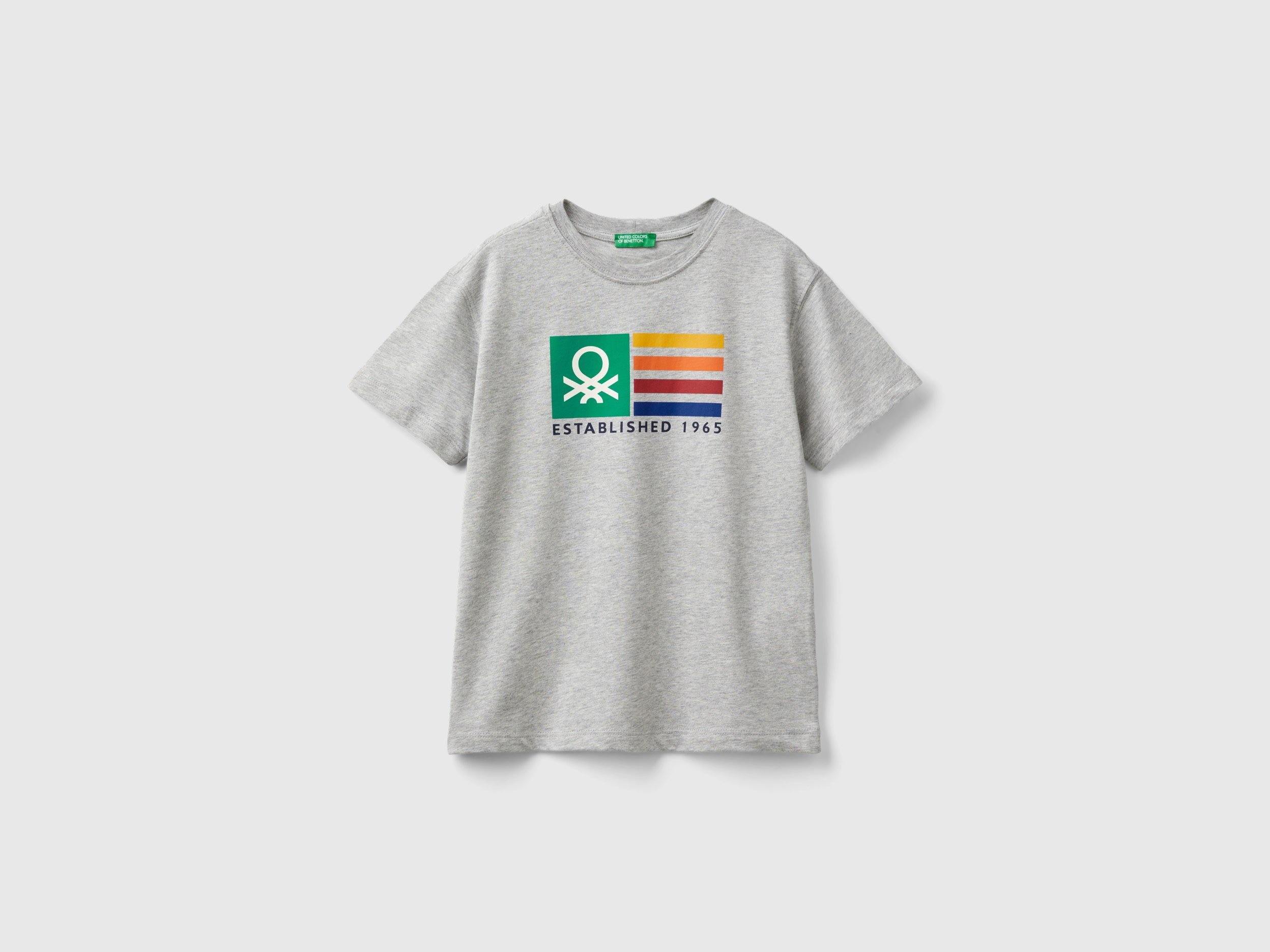 Benetton, T-shirt Manica Corta 100% Cotone Bio, Grigio Chiaro, Bambini