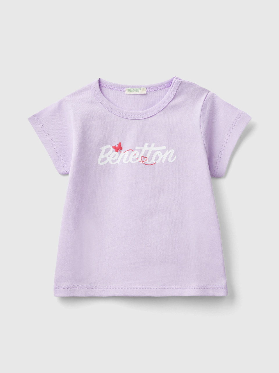 Benetton, Camiseta De Algodón Orgánico, Lila, Niños