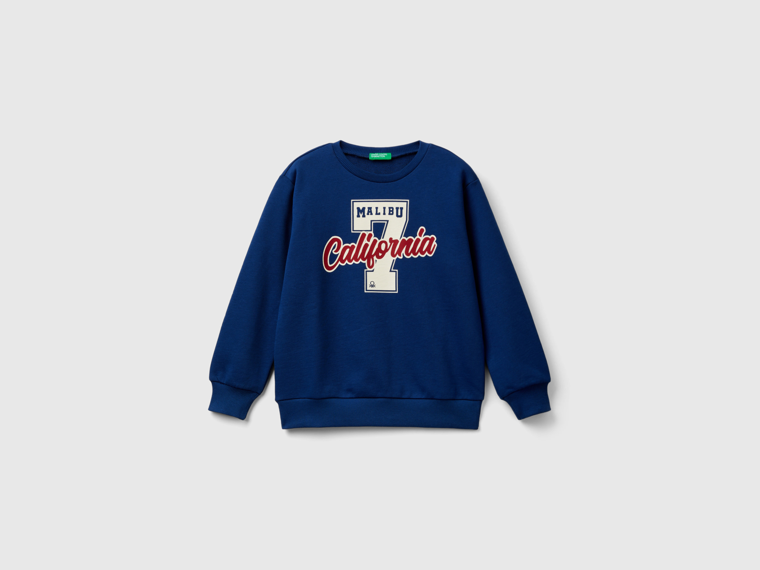Benetton, Felpa Girocollo Con Stampa, Blu, Bambini