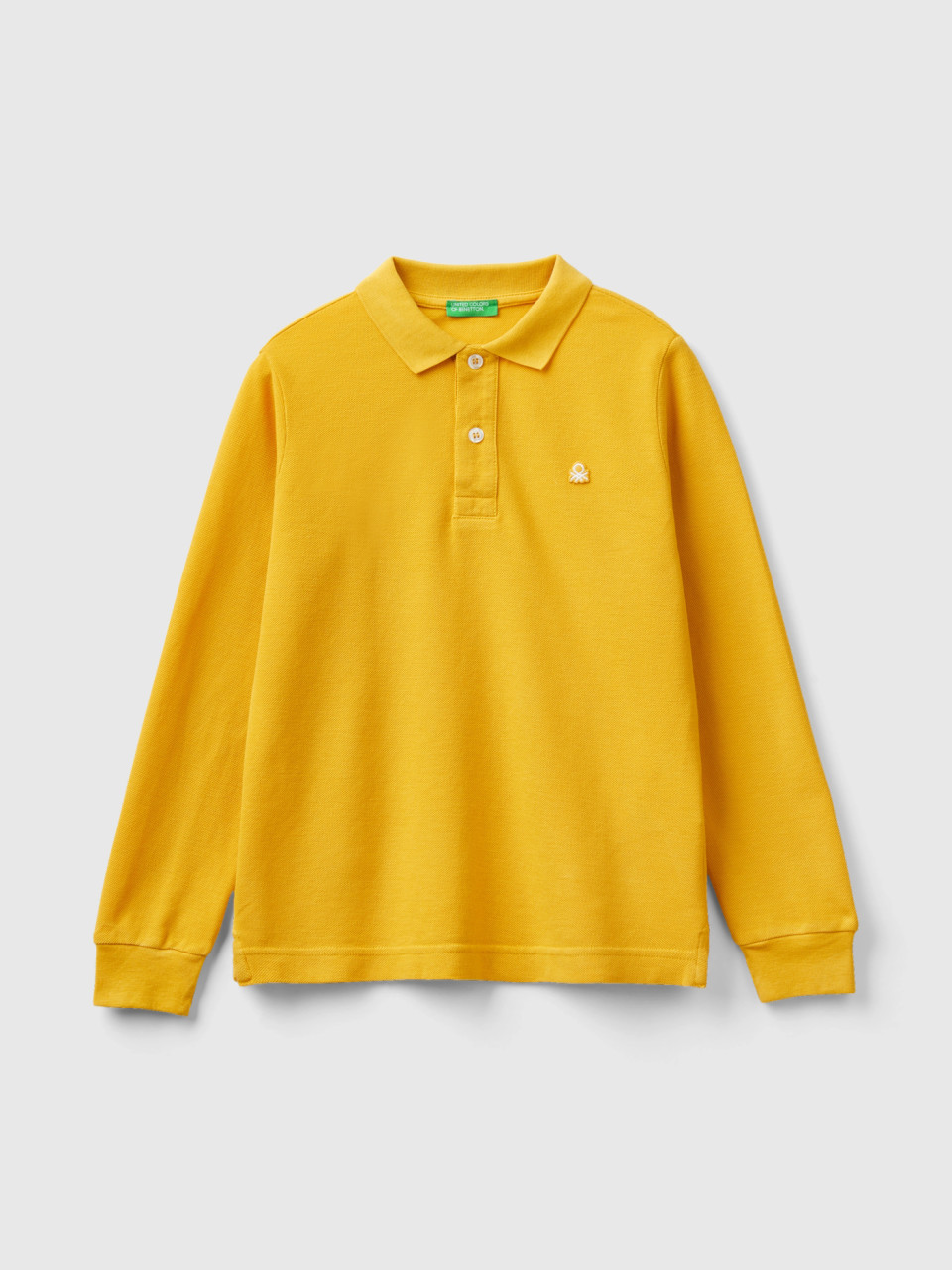 Benetton, 100% Organic Cotton Long Sleeve Polo, Yellow, Kids