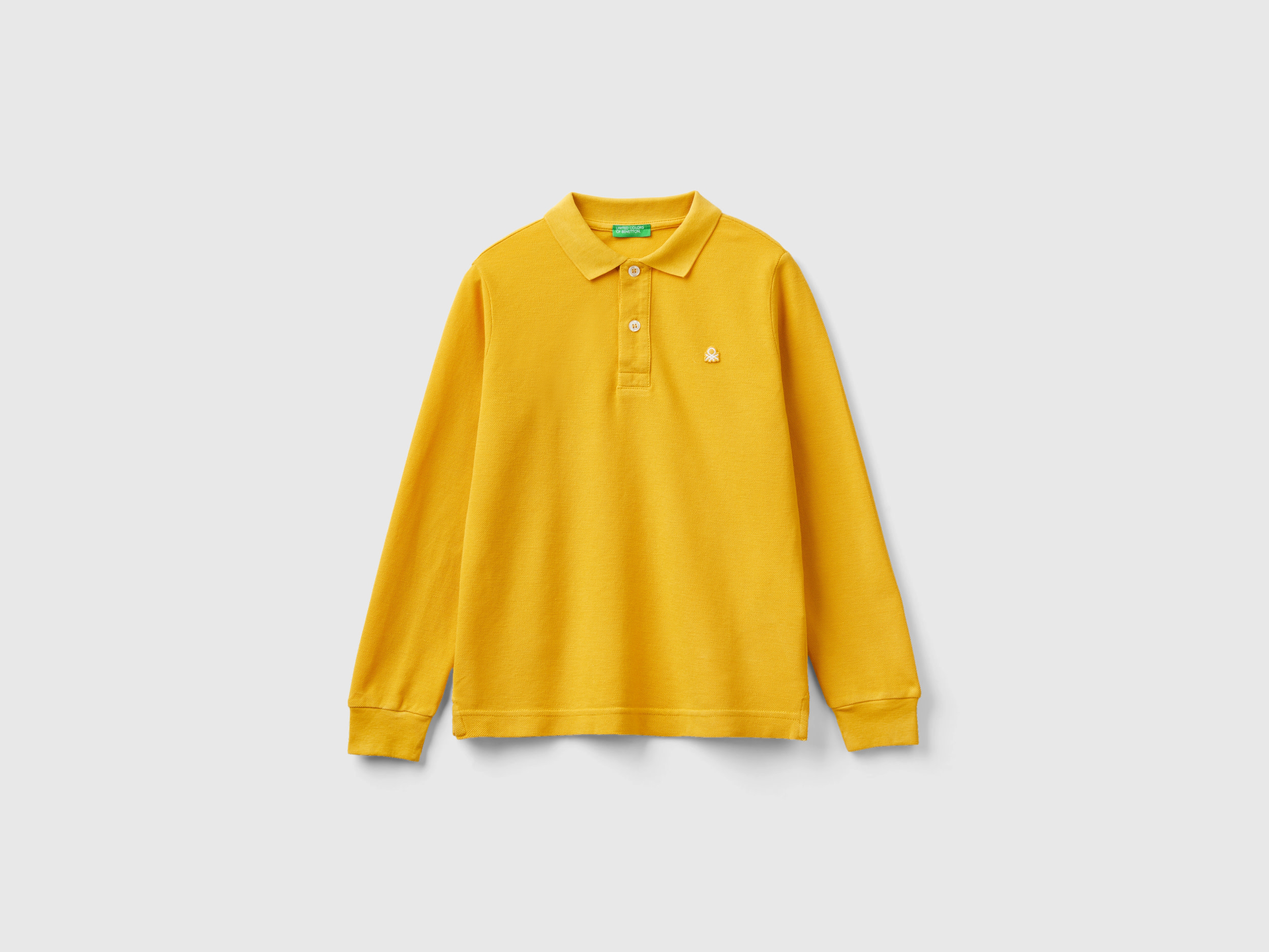 Benetton, 100% Organic Cotton Long Sleeve Polo, size 3XL, Yellow, Kids