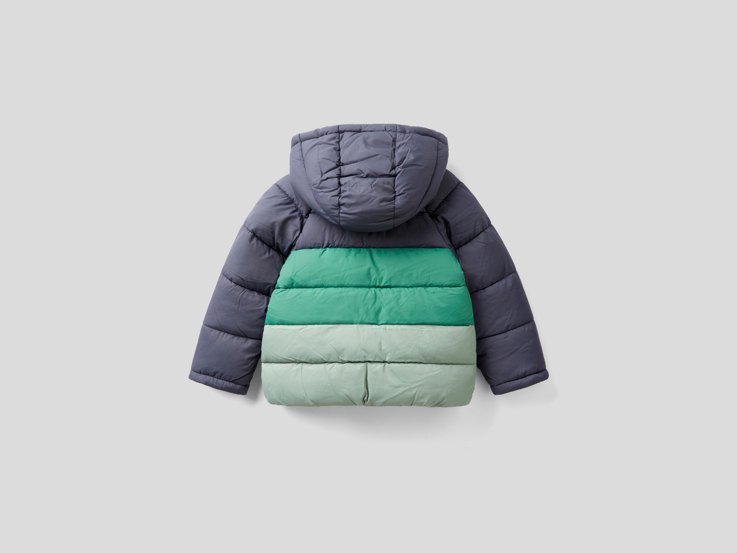Benetton, Color Block Puffer Jacket, Taglia 12-18, Gray, Kids