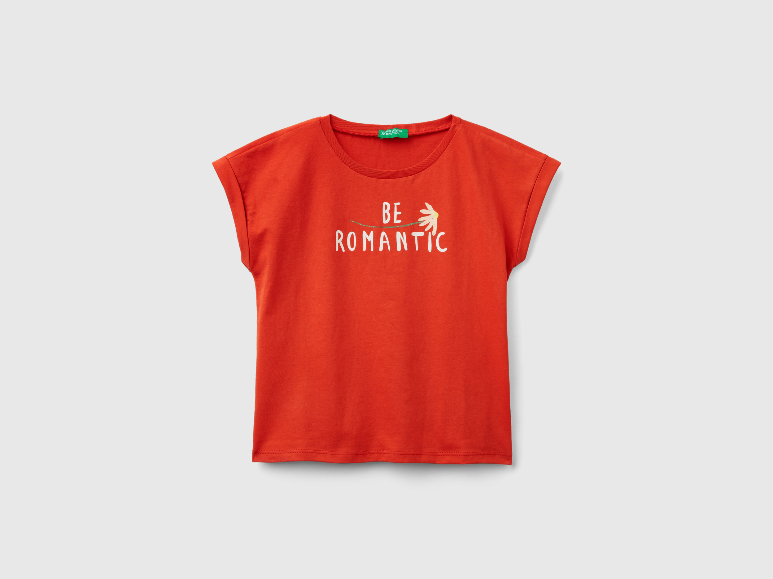 Image of Benetton, Regular Fit T-shirt In Organic Cotton, size M, Red, Kids