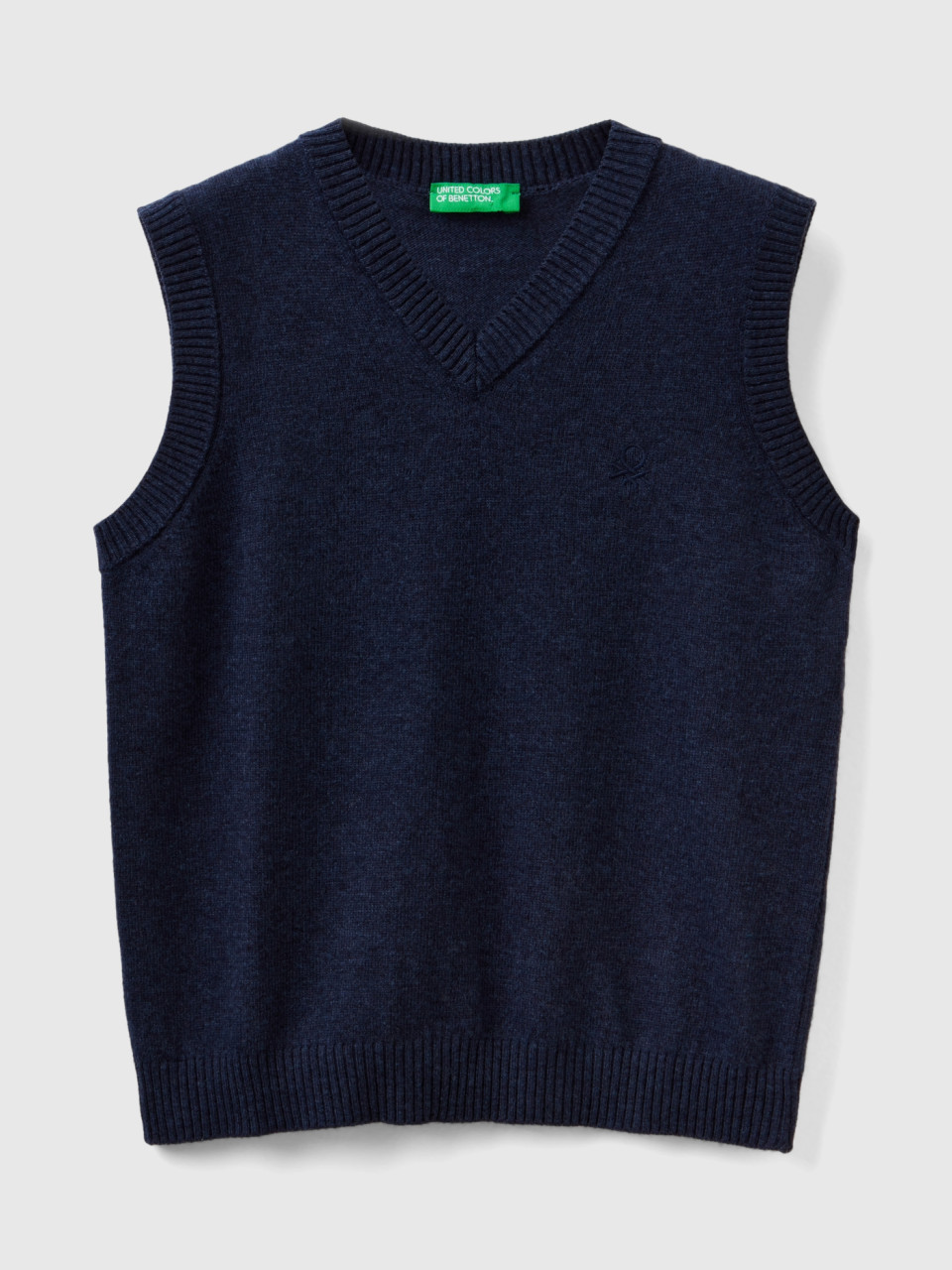 Benetton, Vest In Cashmere And Wool Blend, Dark Blue, Kids