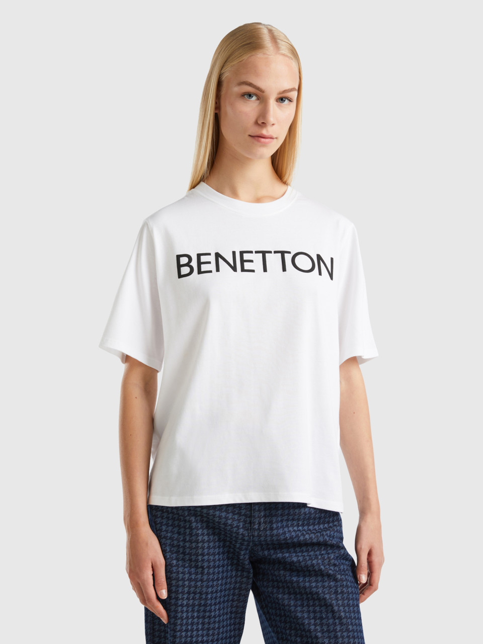 Benetton, T-shirt Avec Inscription Logo, Blanc, Femme