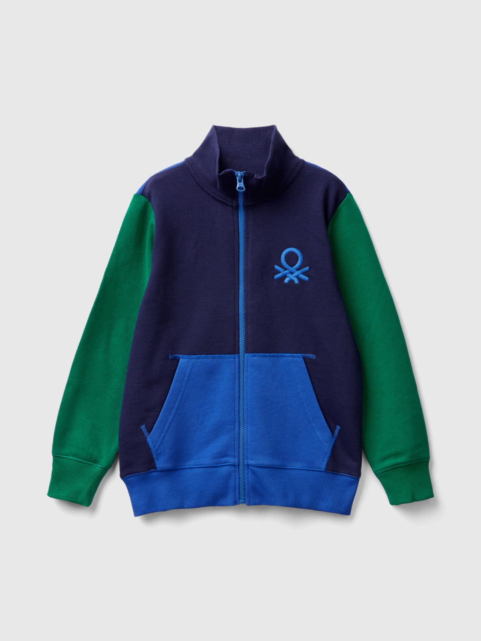 Benetton, Pure Cotton Sweatshirt With Zipper, Multi-color, Kids