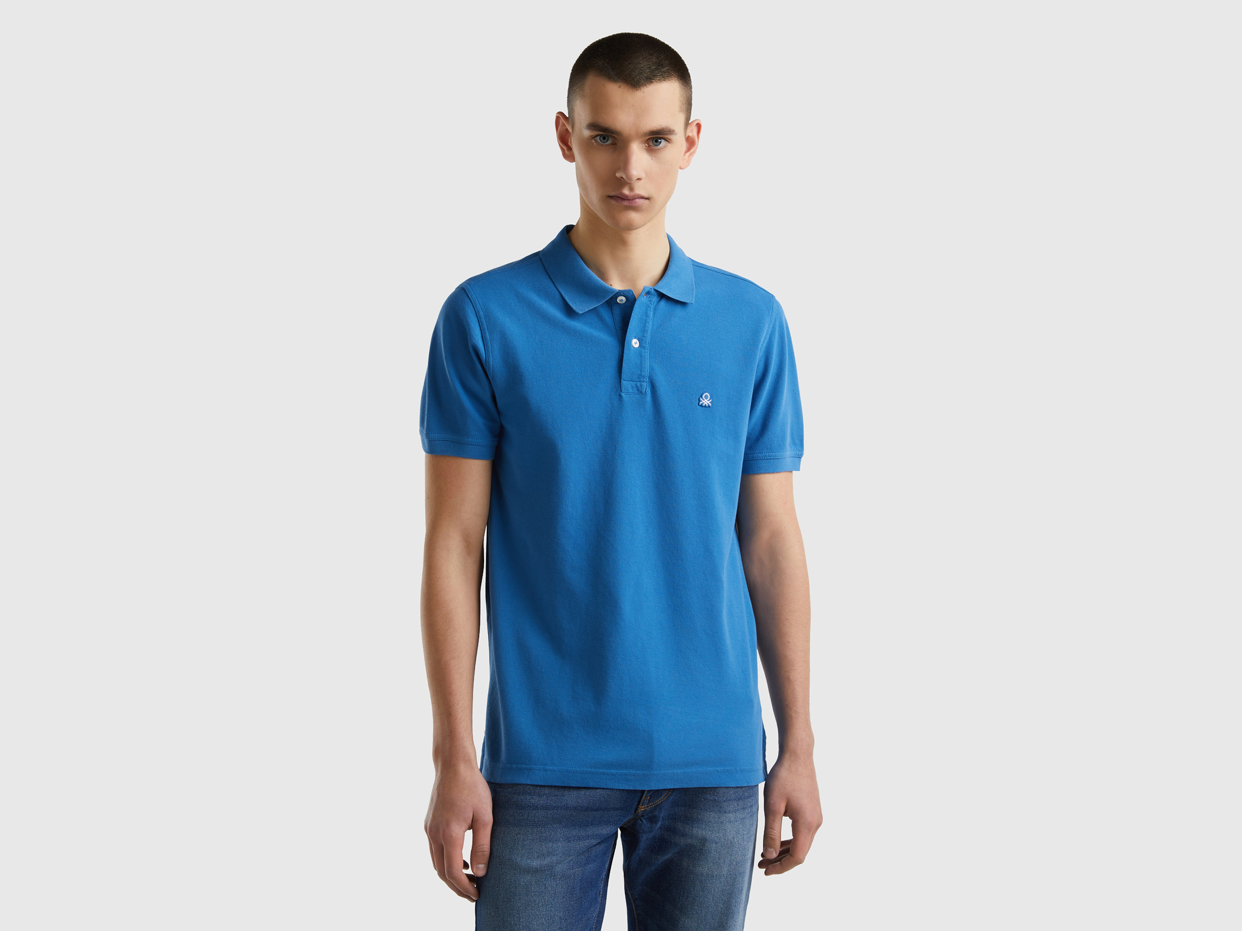 Image of Benetton, Blue Regular Fit Polo, size XL, Blue, Men