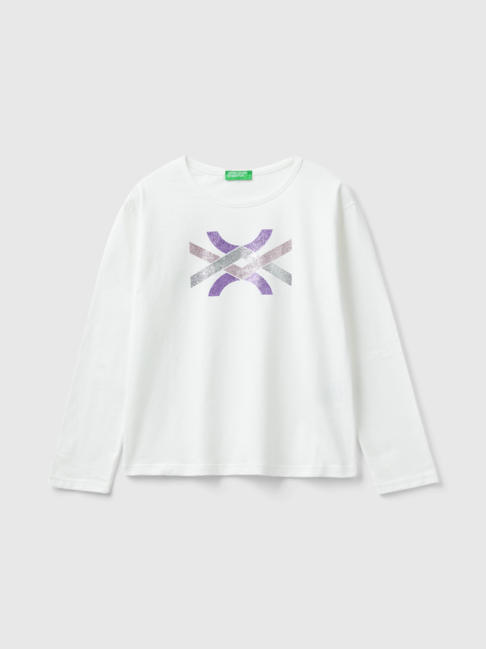 Benetton, T-shirt Aus Warmer Bio-baumwolle Mit Glitter, Weiss, female