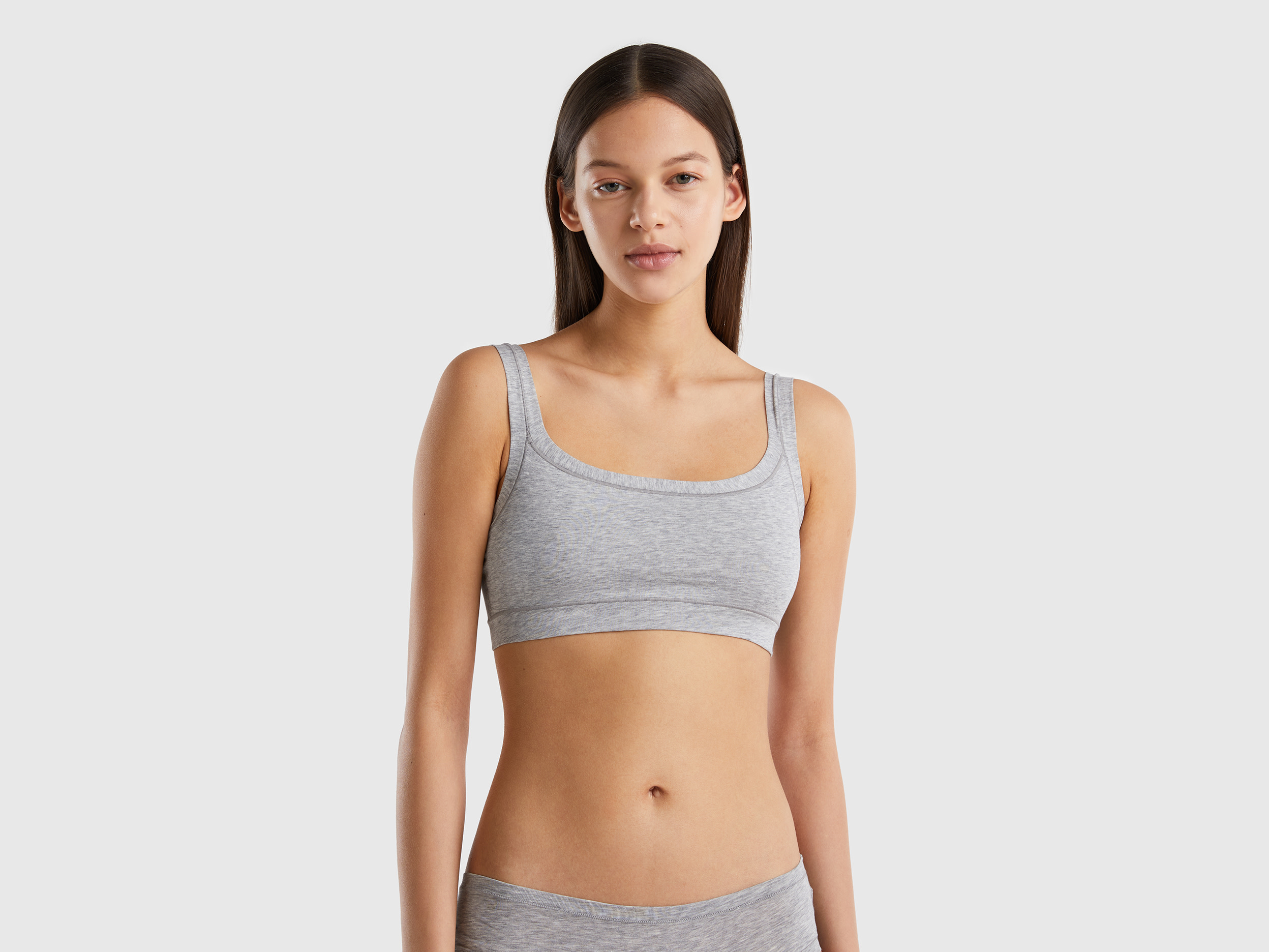 Benetton, Brassiere Cotone Biologico Super Stretch, Grigio Chiaro, Donna