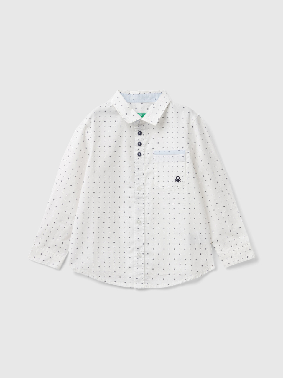 Benetton, Micro Patterned Shirt With Pocket, White, Kids