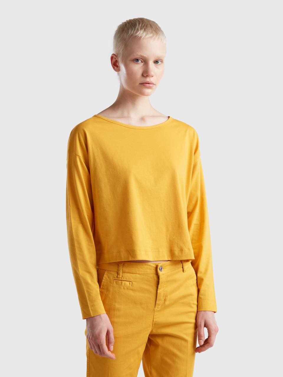 Yellow ochre long t-shirt cotton Yellow | Benetton fiber 