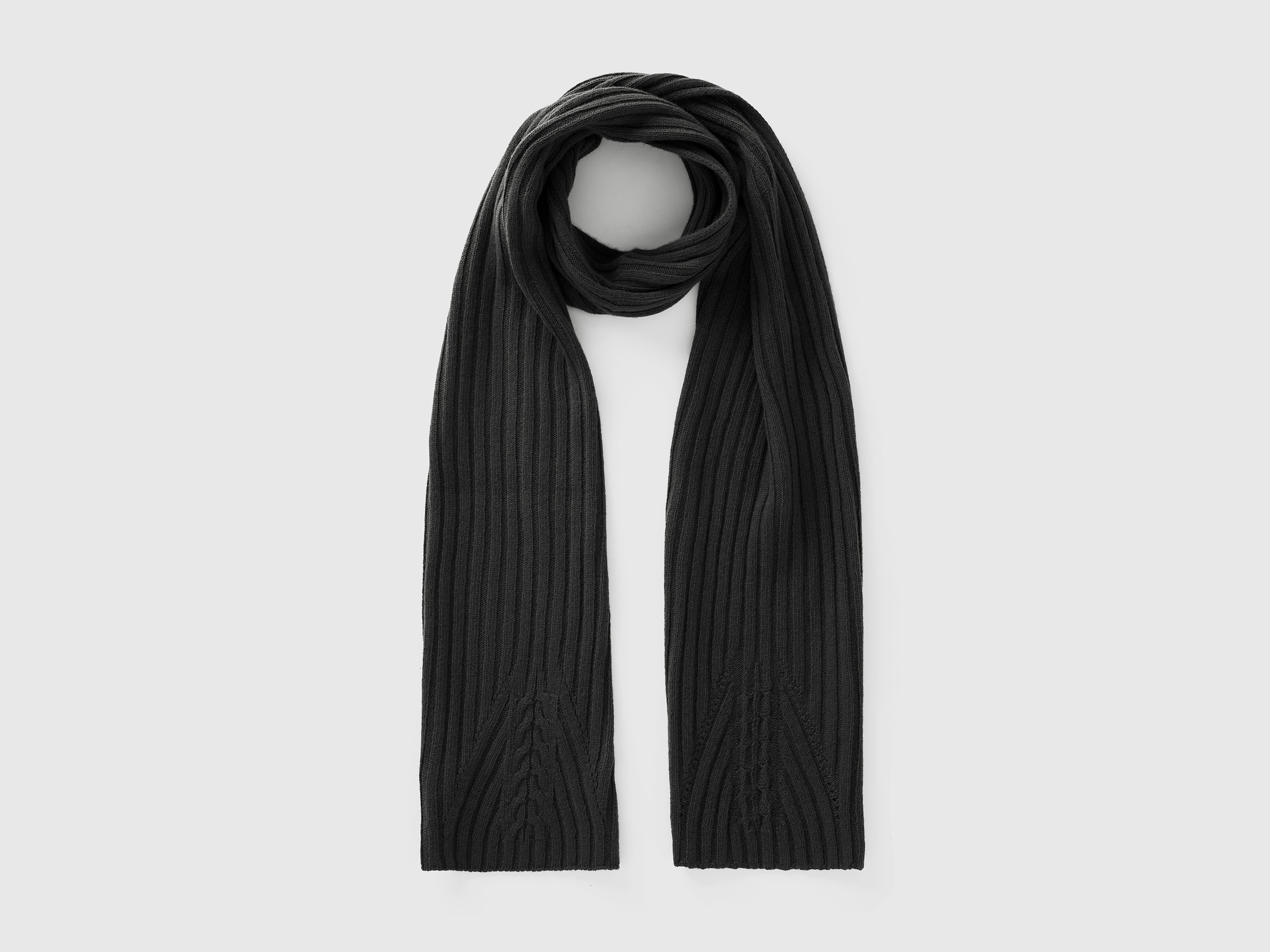 Benetton, Sciarpa Con Lavorazione Treccia, Nero, Donna