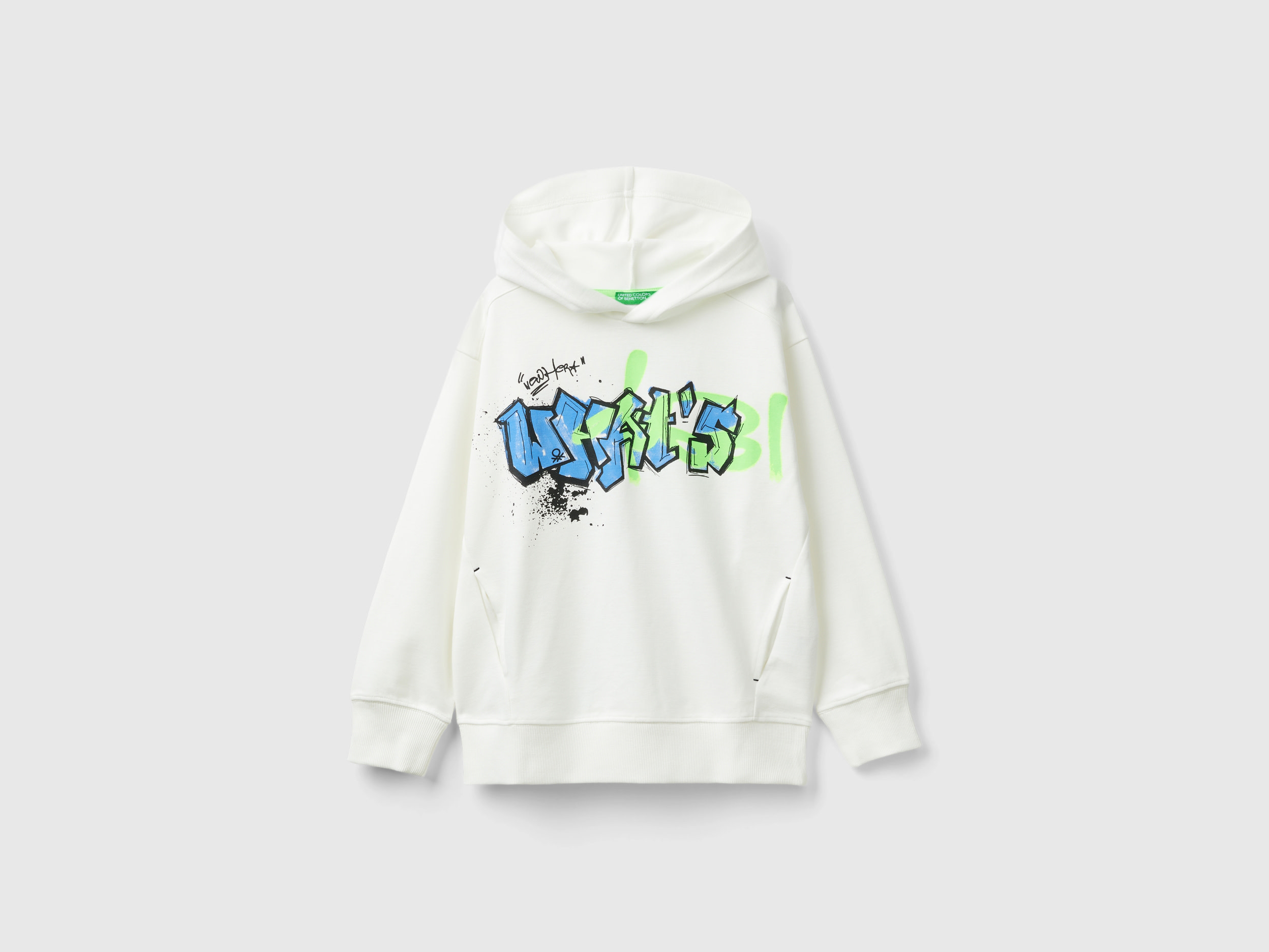 Benetton, Felpa Con Stampa Graffiti, Bianco Panna, Bambini