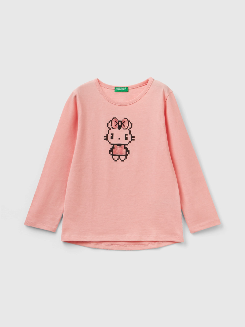 Benetton, T-shirt With Pixel Print, Pink, Kids