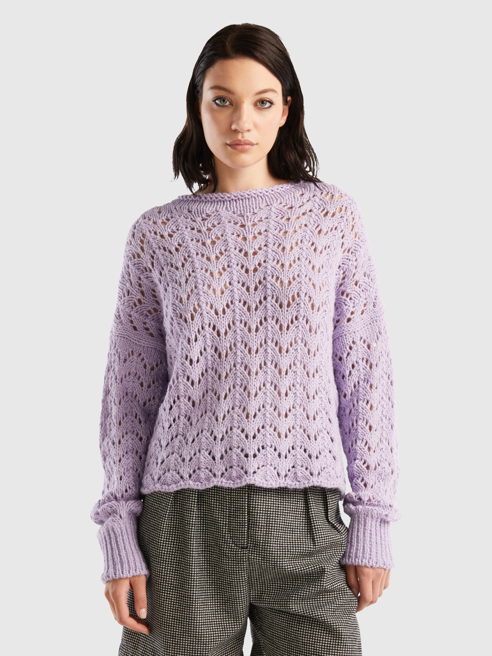Benetton, Crochet Effect Sweater, Lilac, Women