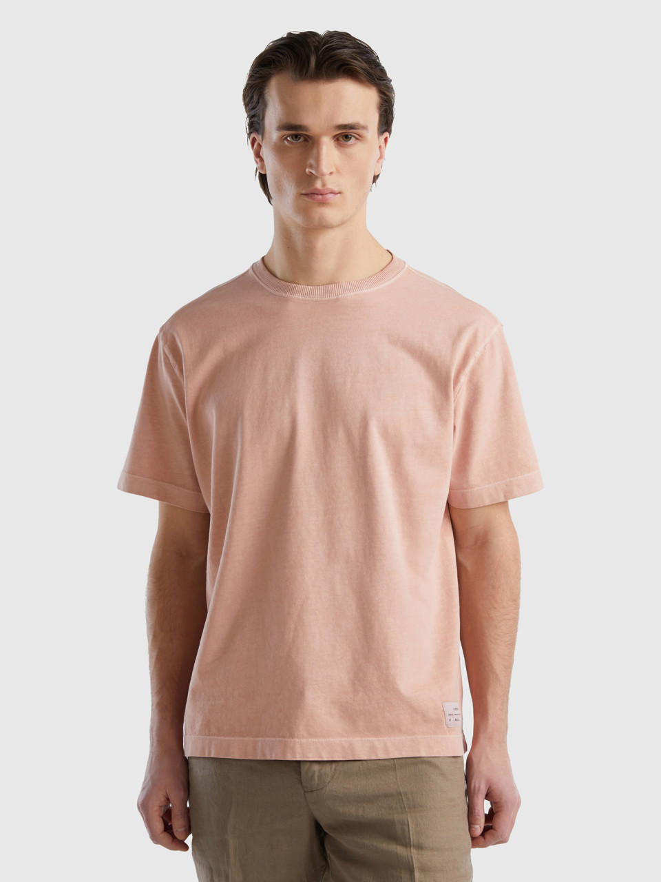 Benetton, Camiseta De Cuello Redondo De 100 % Algodón Orgánico, Nude, Hombre