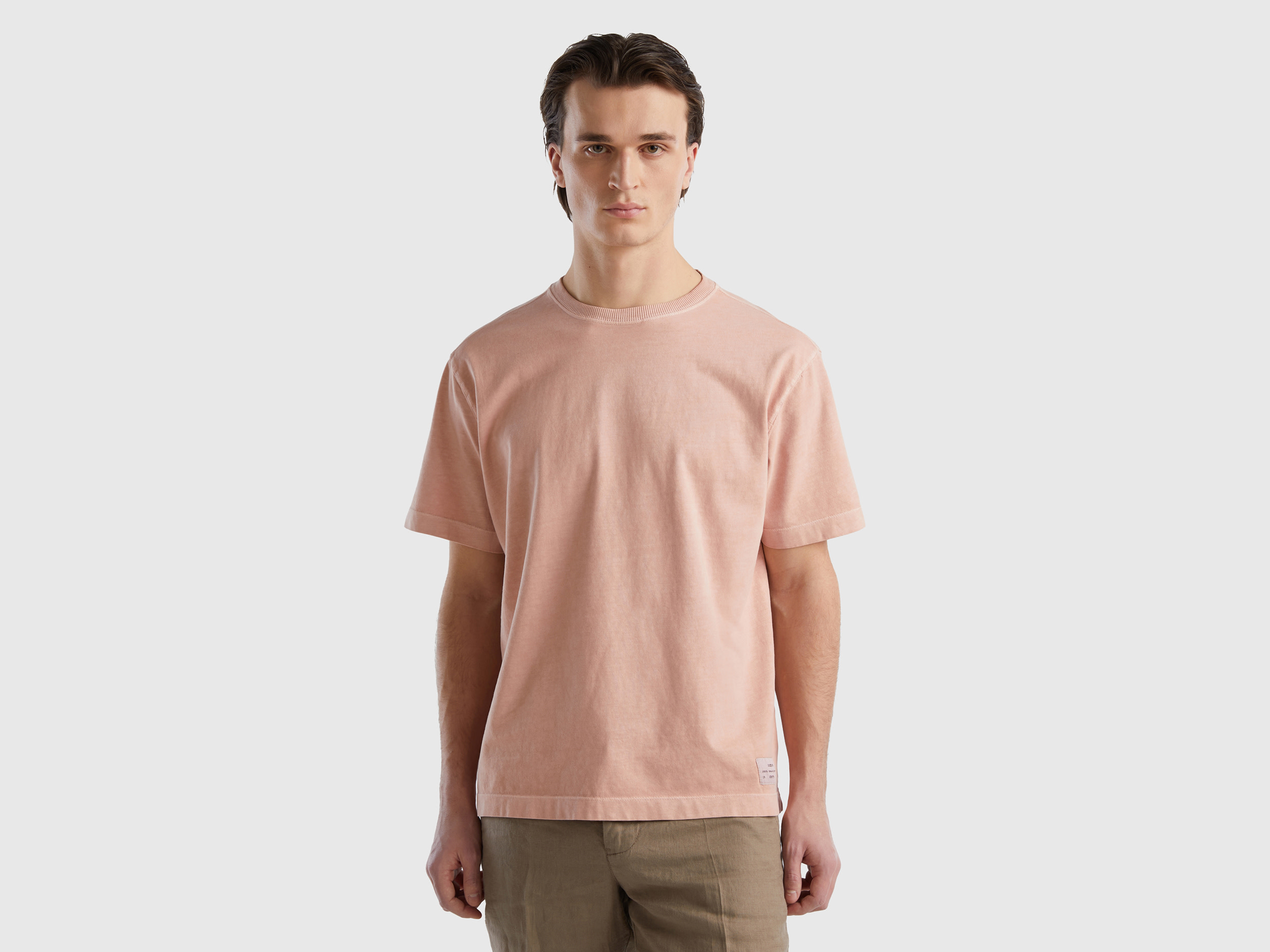 Image of Benetton, 100% Organic Cotton Crew Neck T-shirt, size M, Nude, Men