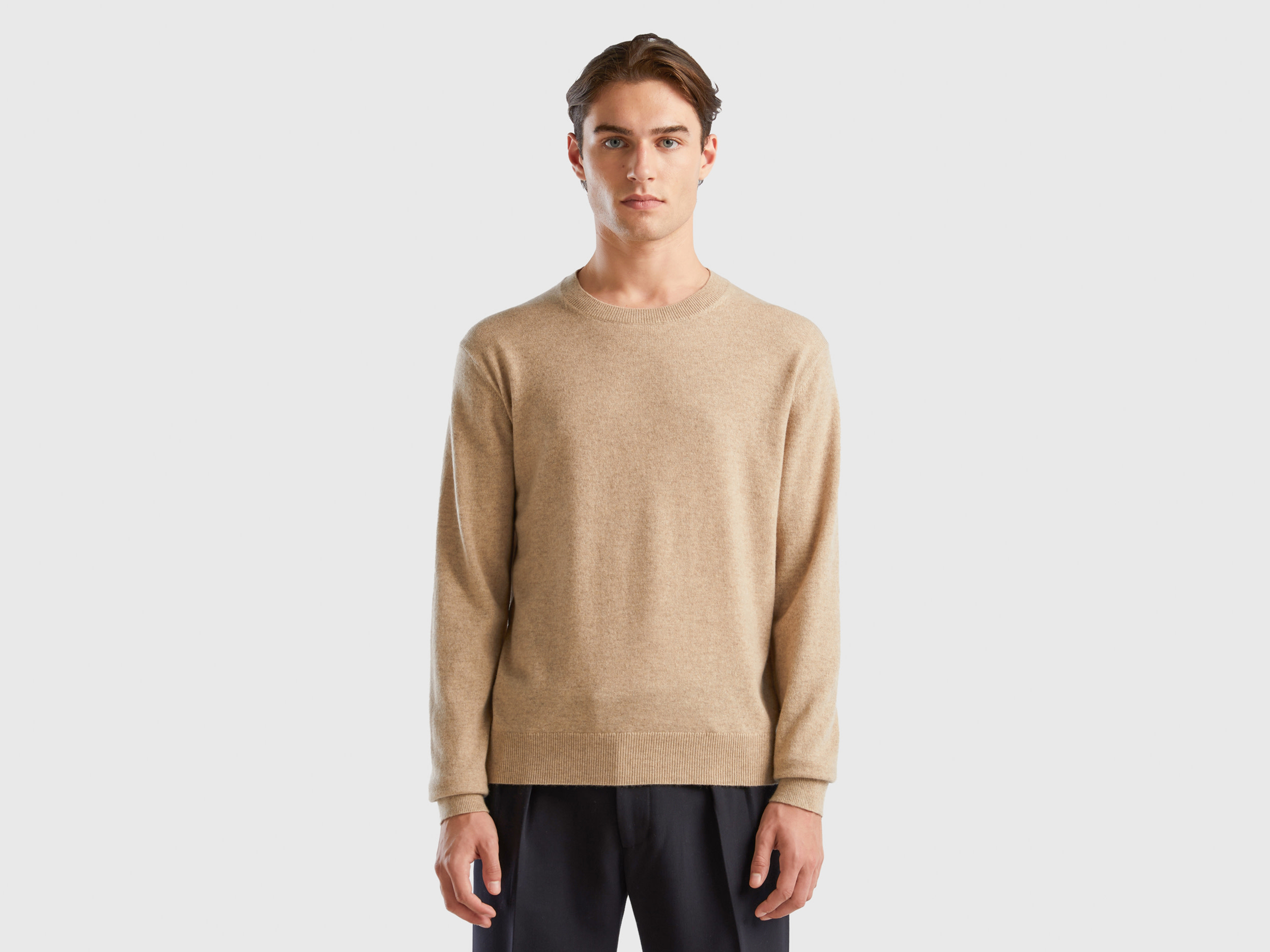 Benetton, Beige Sweater In Pure Cashmere, size XXL, Beige, Men