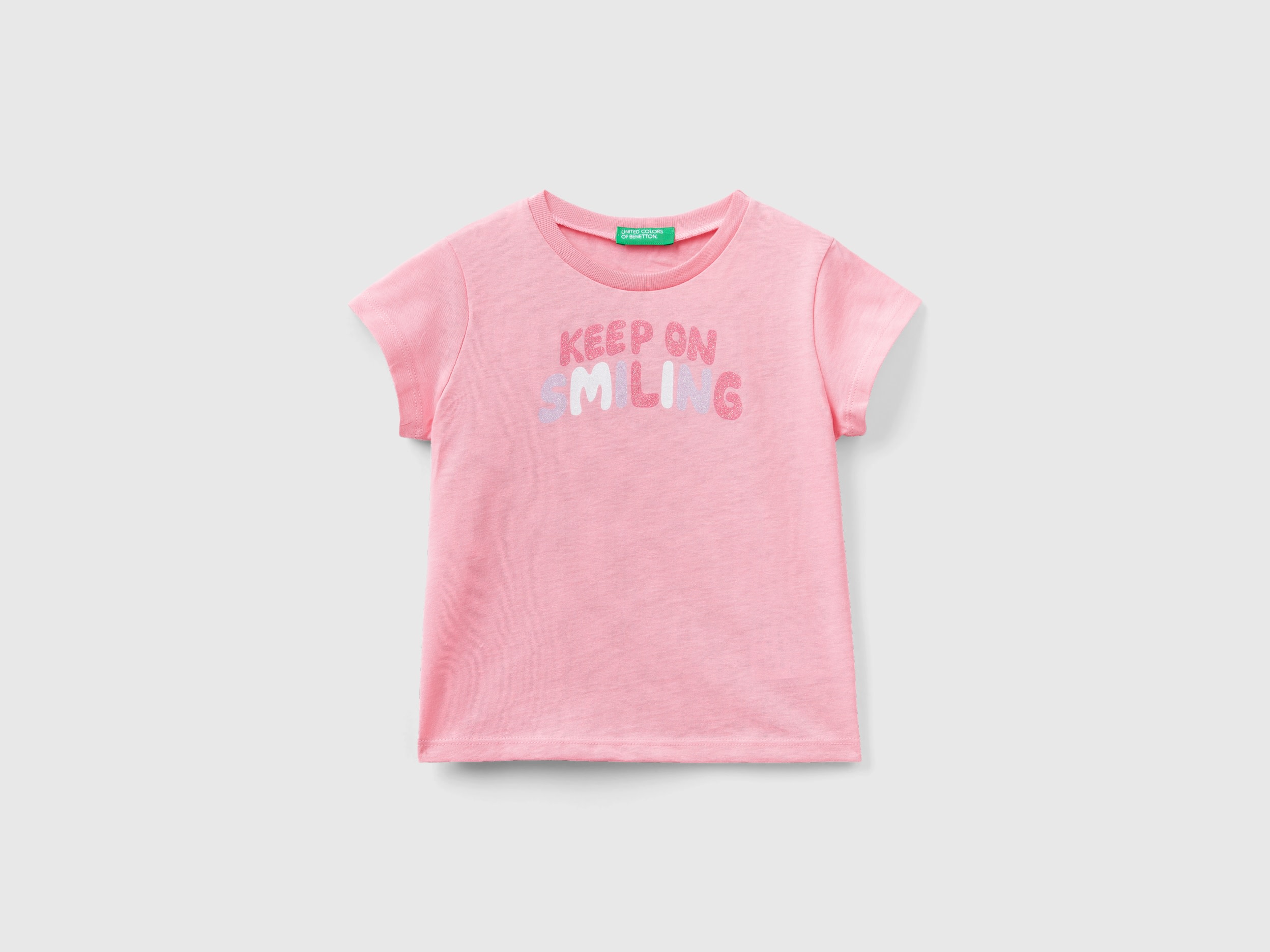 Image of Benetton, T-shirt In Organic Cotton With Glitter, size 104, Pink, Kids