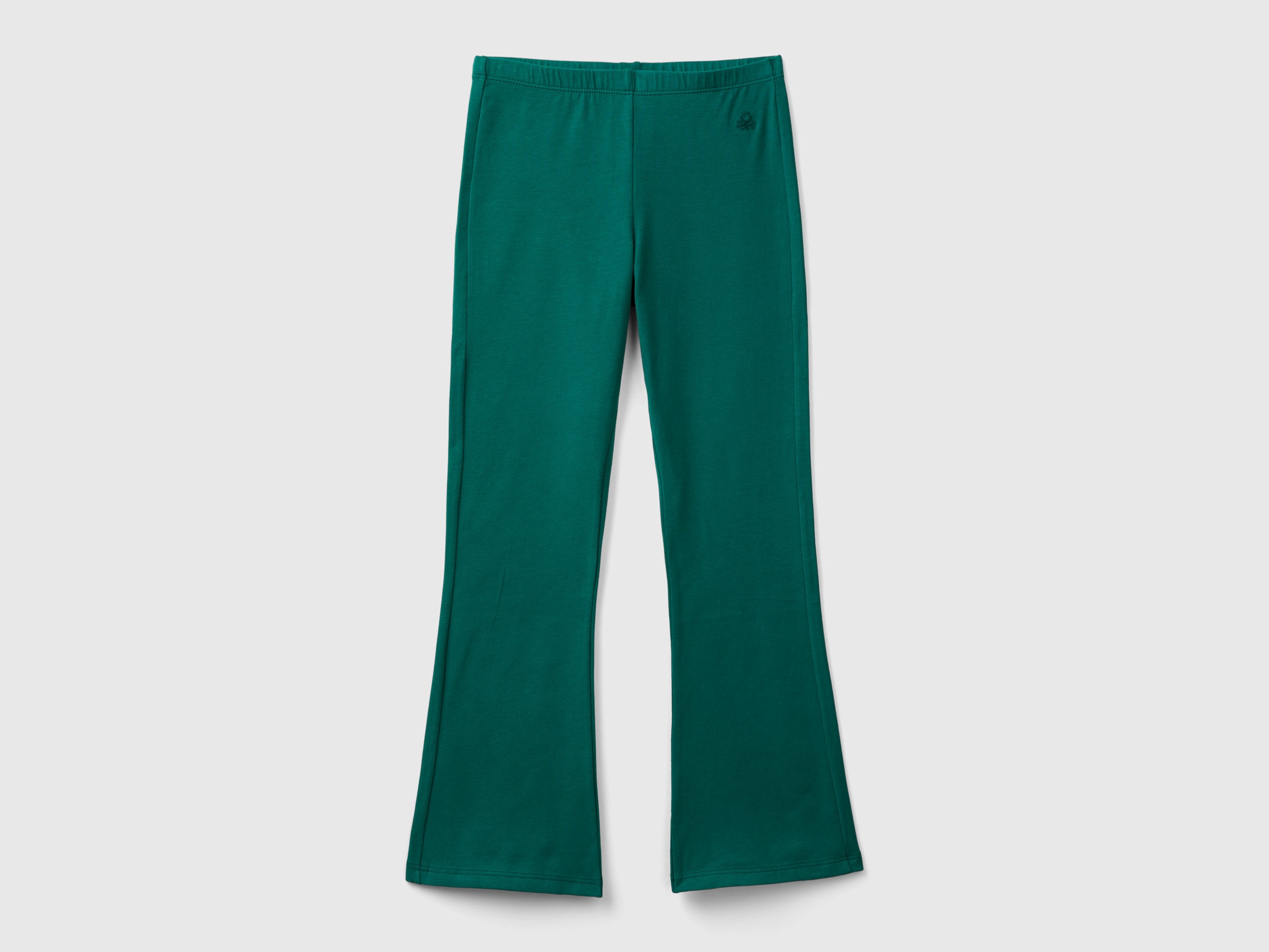 Benetton, Leggings A Zampa In Cotone Stretch, Verde Scuro, Bambini