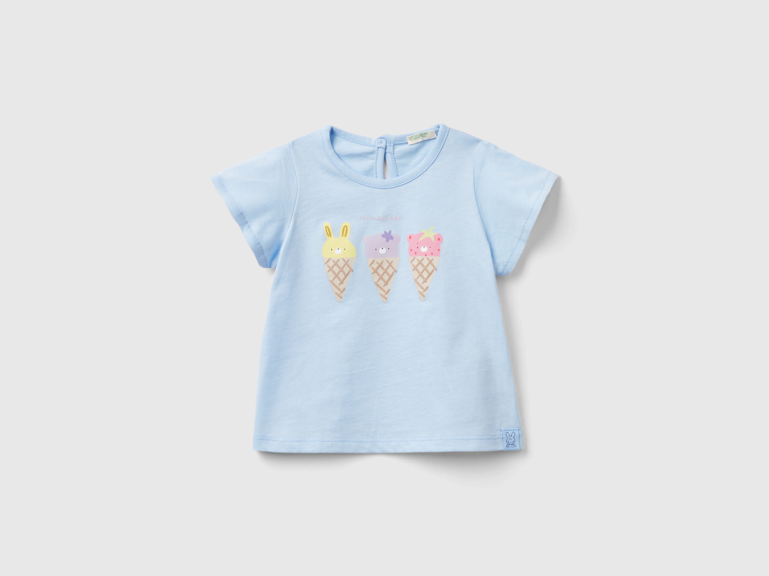Image of Benetton, T-shirt In Pure Organic Cotton, size 82, Sky Blue, Kids