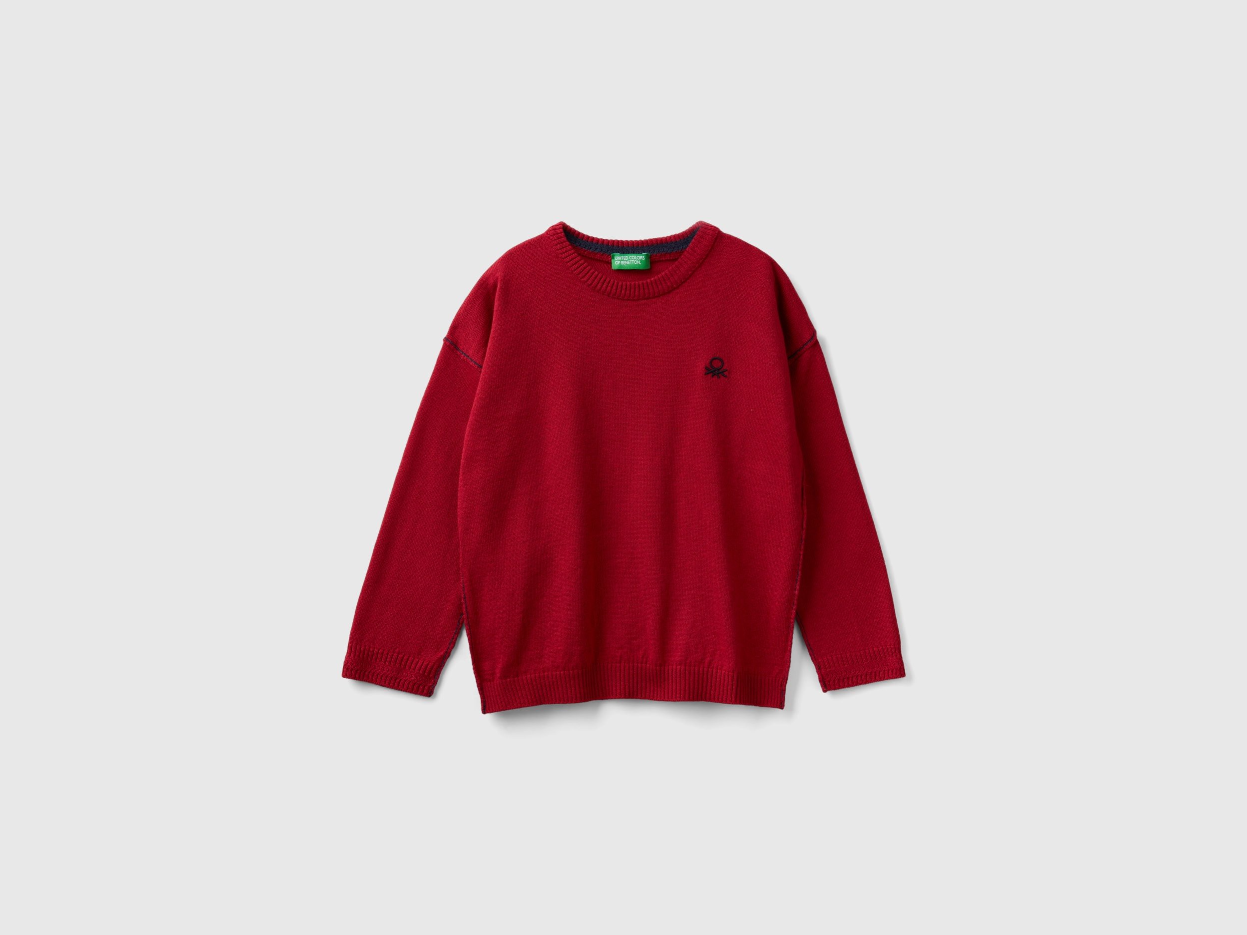 Benetton, Maglia Girocollo Con Ricamo, Rosso, Bambini