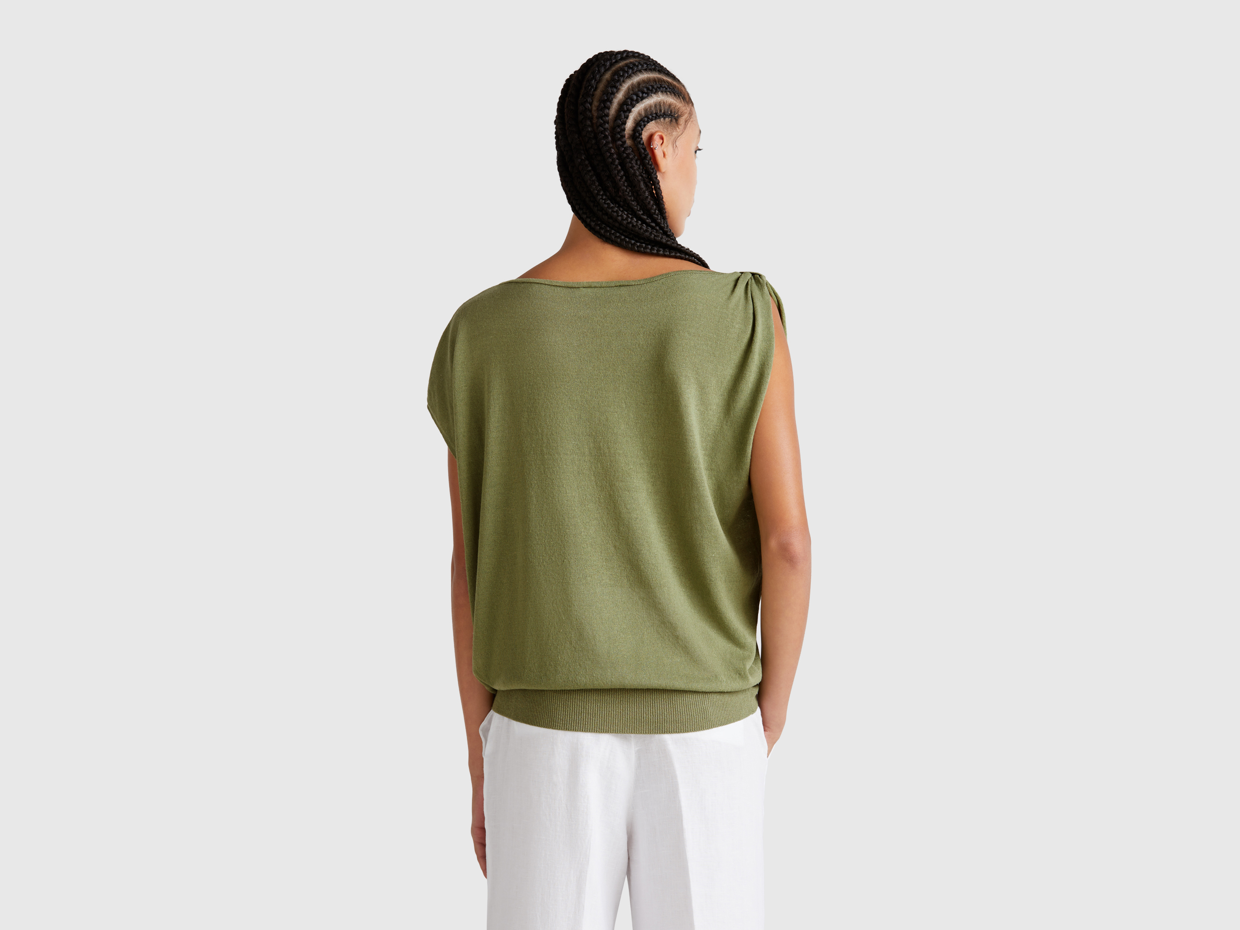 Benetton, Μπλούζα Ασύμμετρη Από Ανάμεικτο Λινό, size L, , Γυναικεία φωτογραφία
