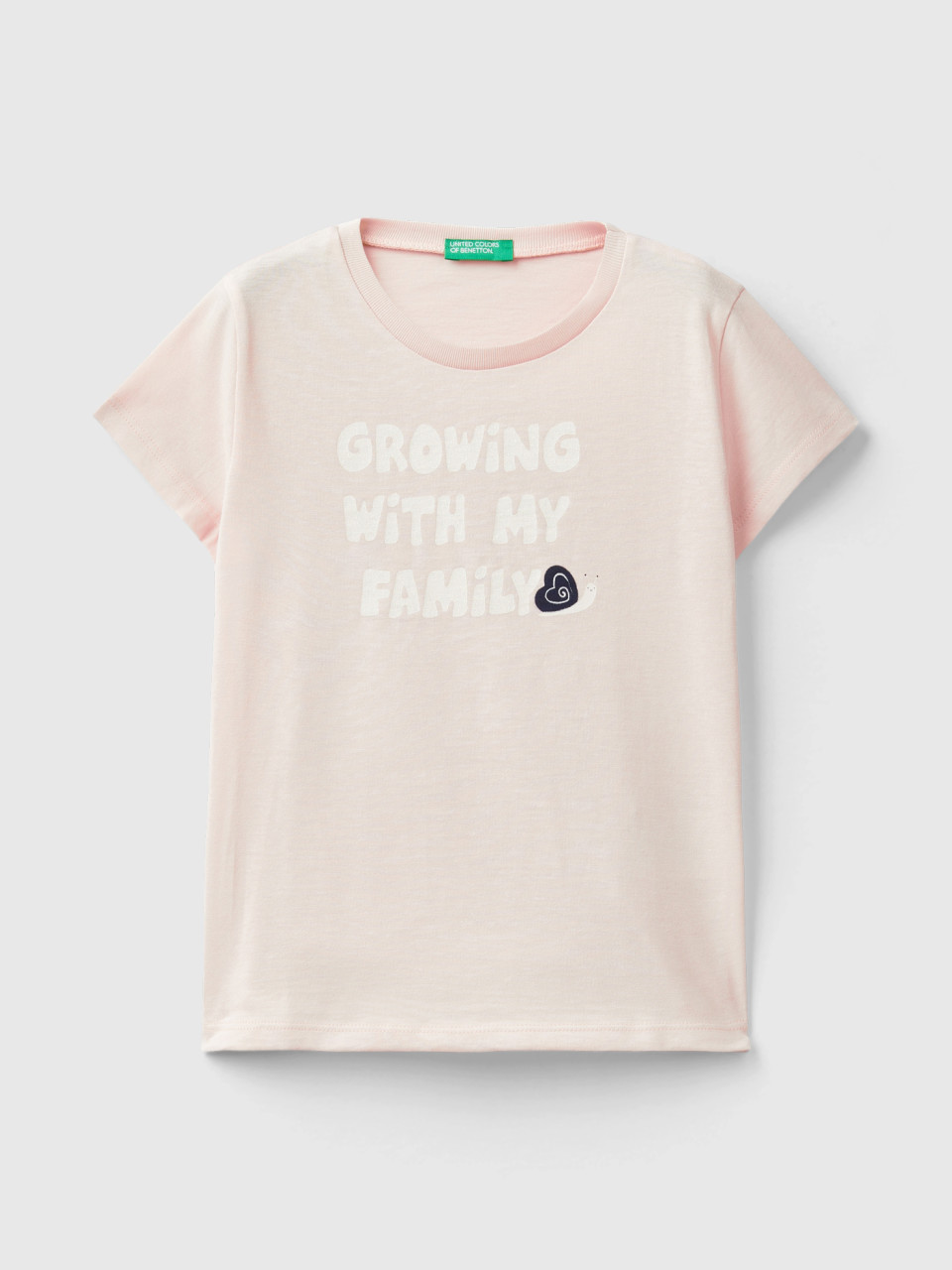 Benetton, 100% Cotton T-shirt With Print, Peach, Kids