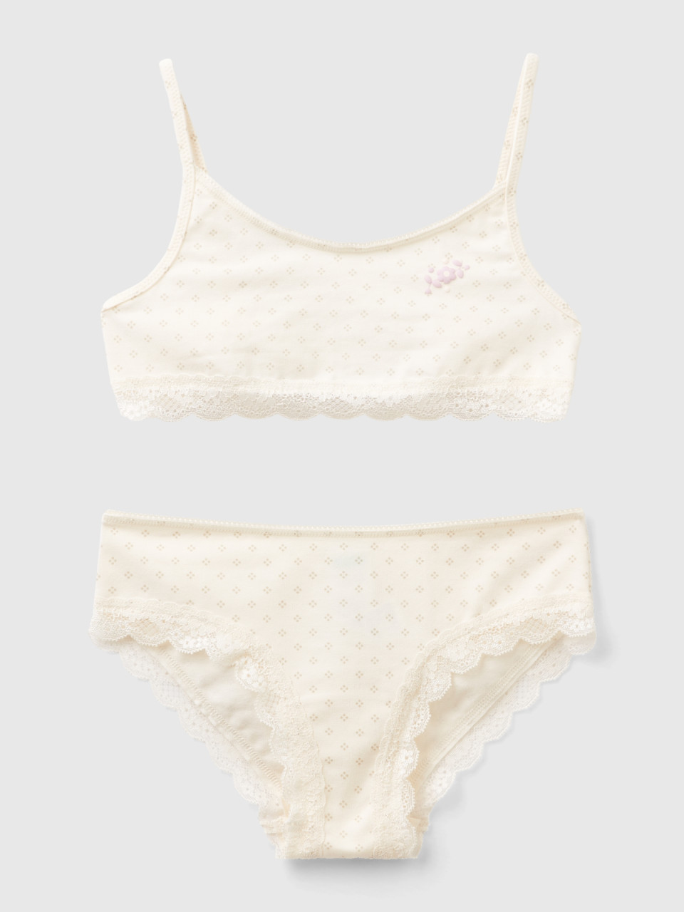 Benetton, Micro Pattern Top And Underwear Set, Creamy White, Kids
