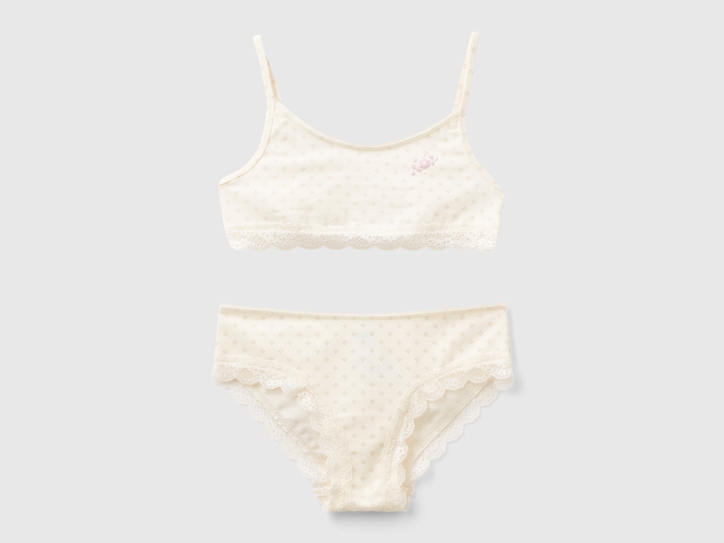 Benetton, Micro Pattern Top And Underwear Set, size XS, Creamy White, Kids