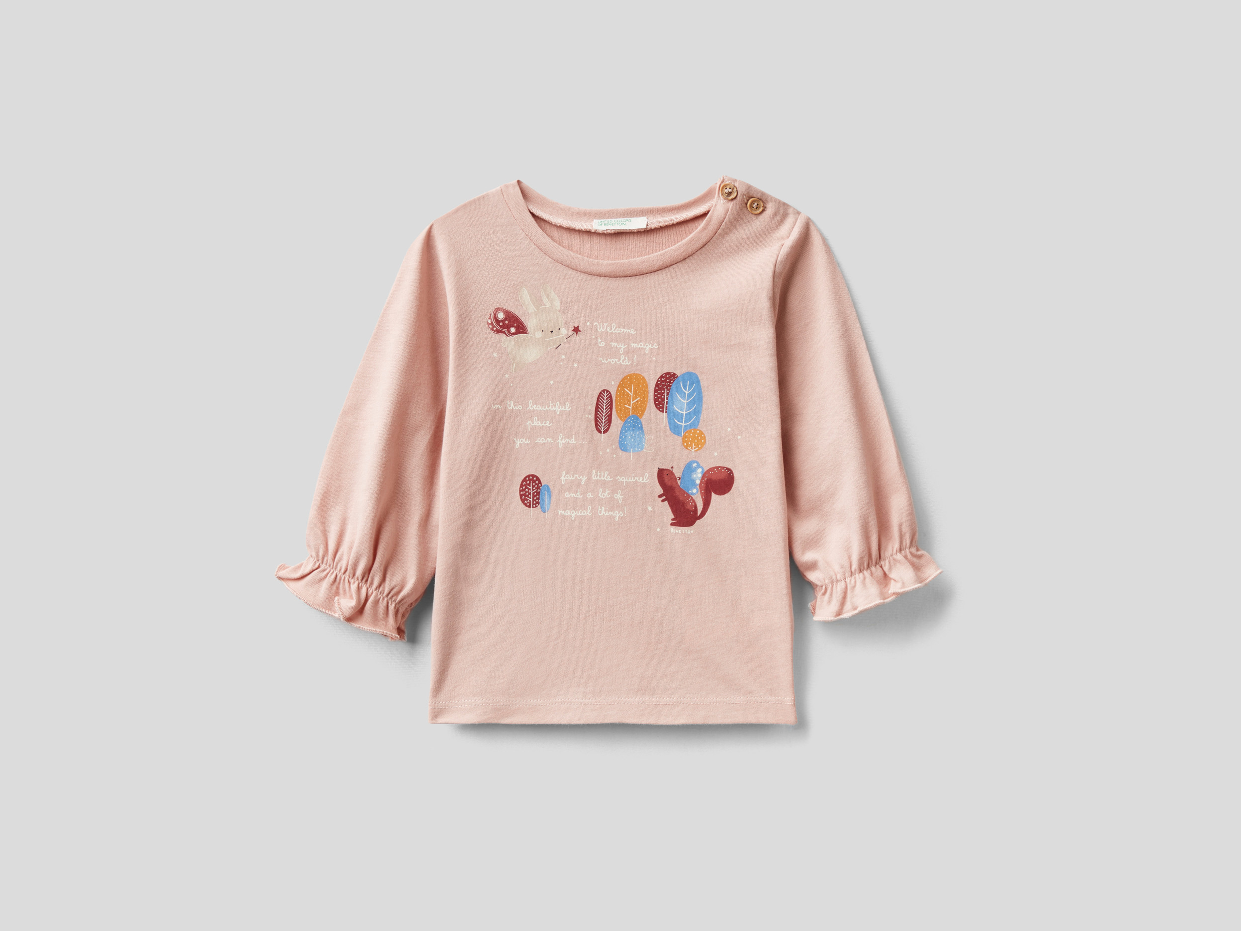 benetton, warm t-shirt with watercolor print, size 12-18, pastel pink, kids