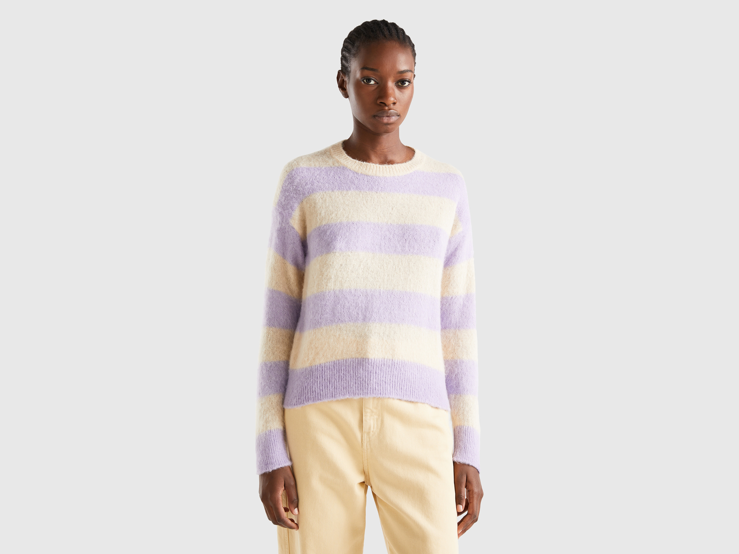 Benetton, Striped Sweater In Alpaca Blend, size XL, Lilac, Women