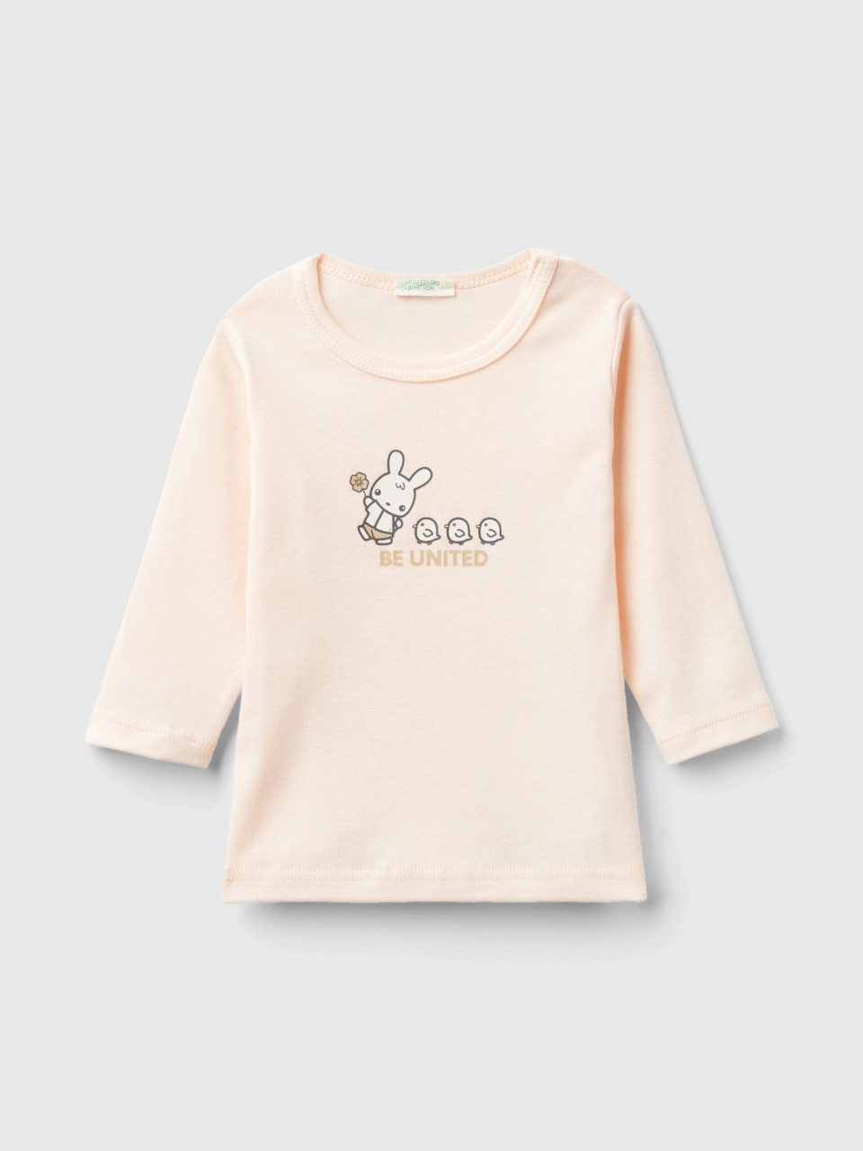 Benetton, Long Sleeve 100% Organic Cotton T-shirt, Peach, Kids