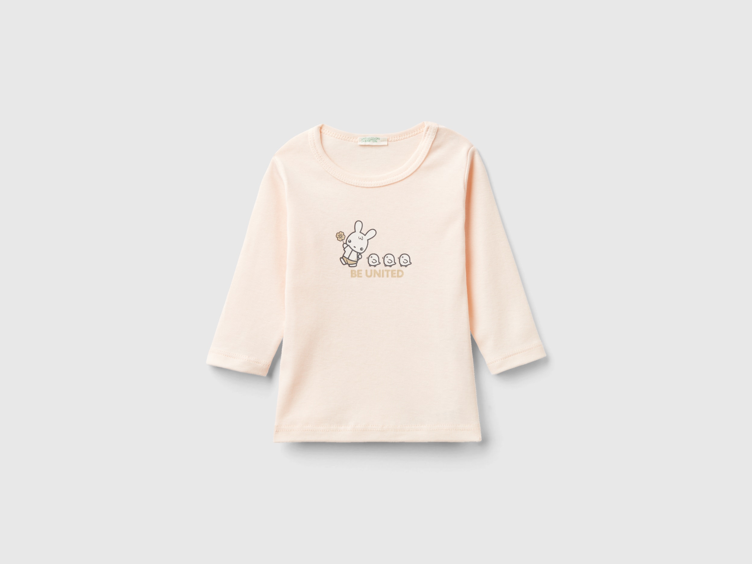 Image of Benetton, Long Sleeve 100% Organic Cotton T-shirt, size 68, Peach, Kids