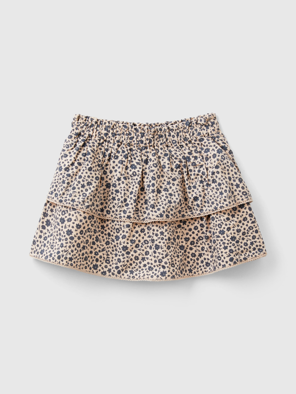 Benetton, Flounced Skirt With Floral Print, Soft Pink, Kids