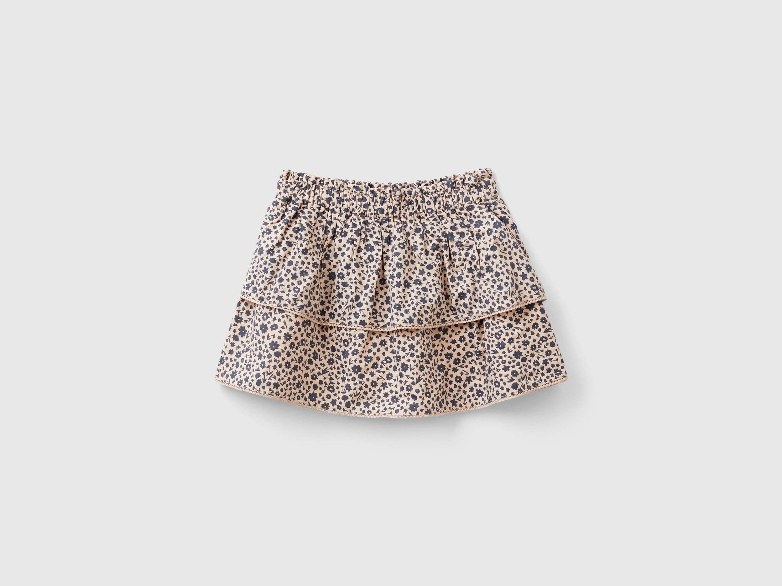 Benetton, Gonna A Balze Con Stampa Fiori, Rosa Tenue, Bambini