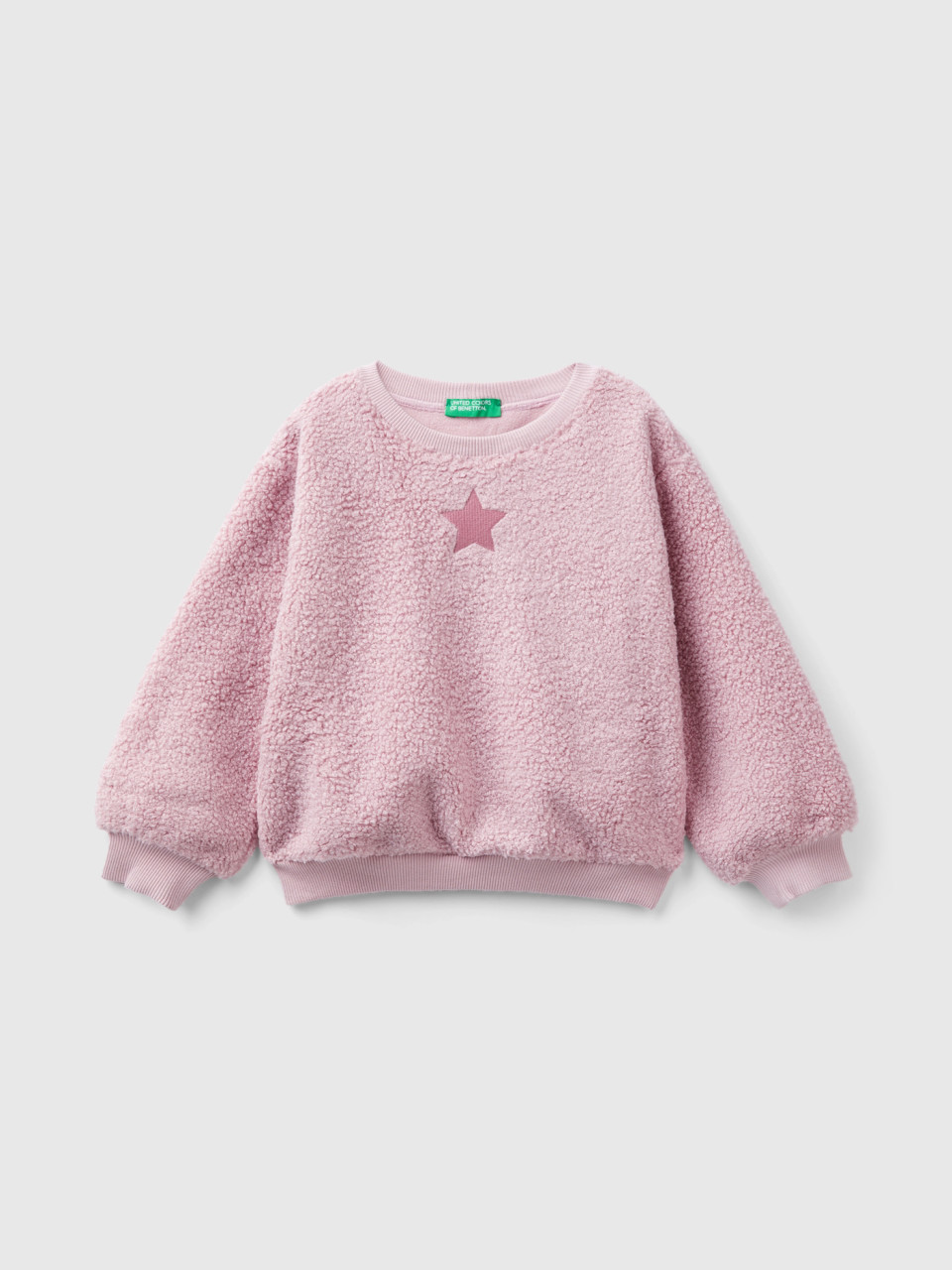 Benetton, Pullover Teddy Effect Sweatshirt, Pink, Kids