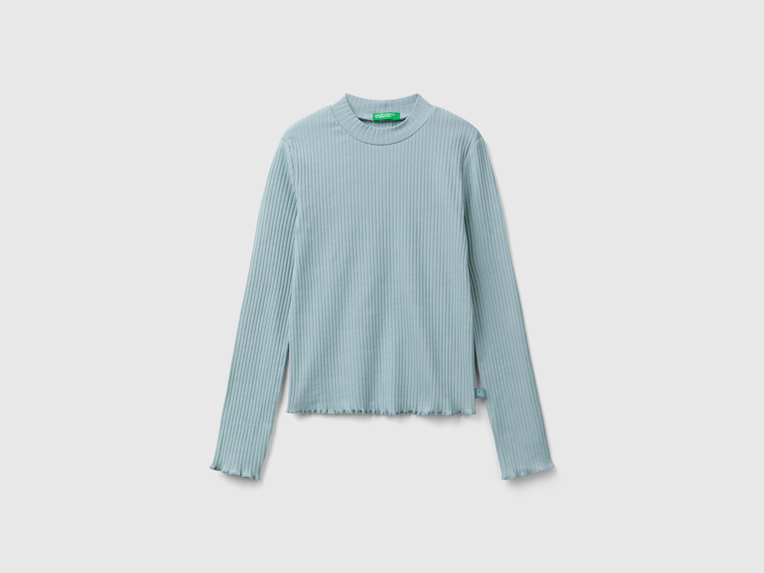 Benetton, Maglietta Slim Fit In Cotone Stretch, Grigio Perla, Bambini