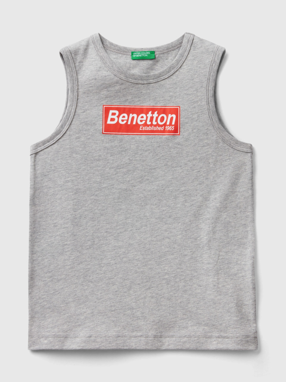 Benetton, Canotta 100% Cotone Bio Con Logo, Grigio Chiaro, Bambini