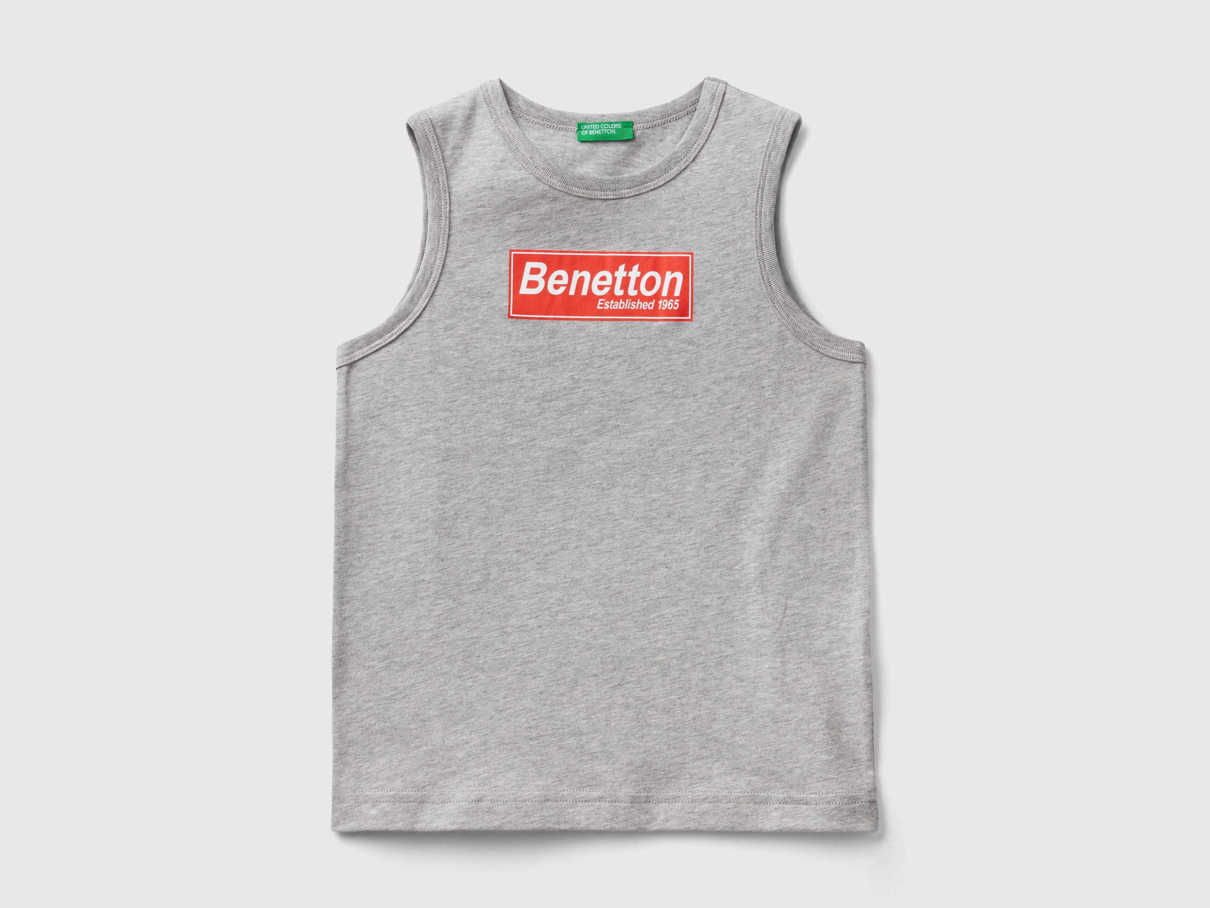 Image of Benetton, Tank Top In 100% Organic Cotton With Logo, size XL, Light Gray, Kids