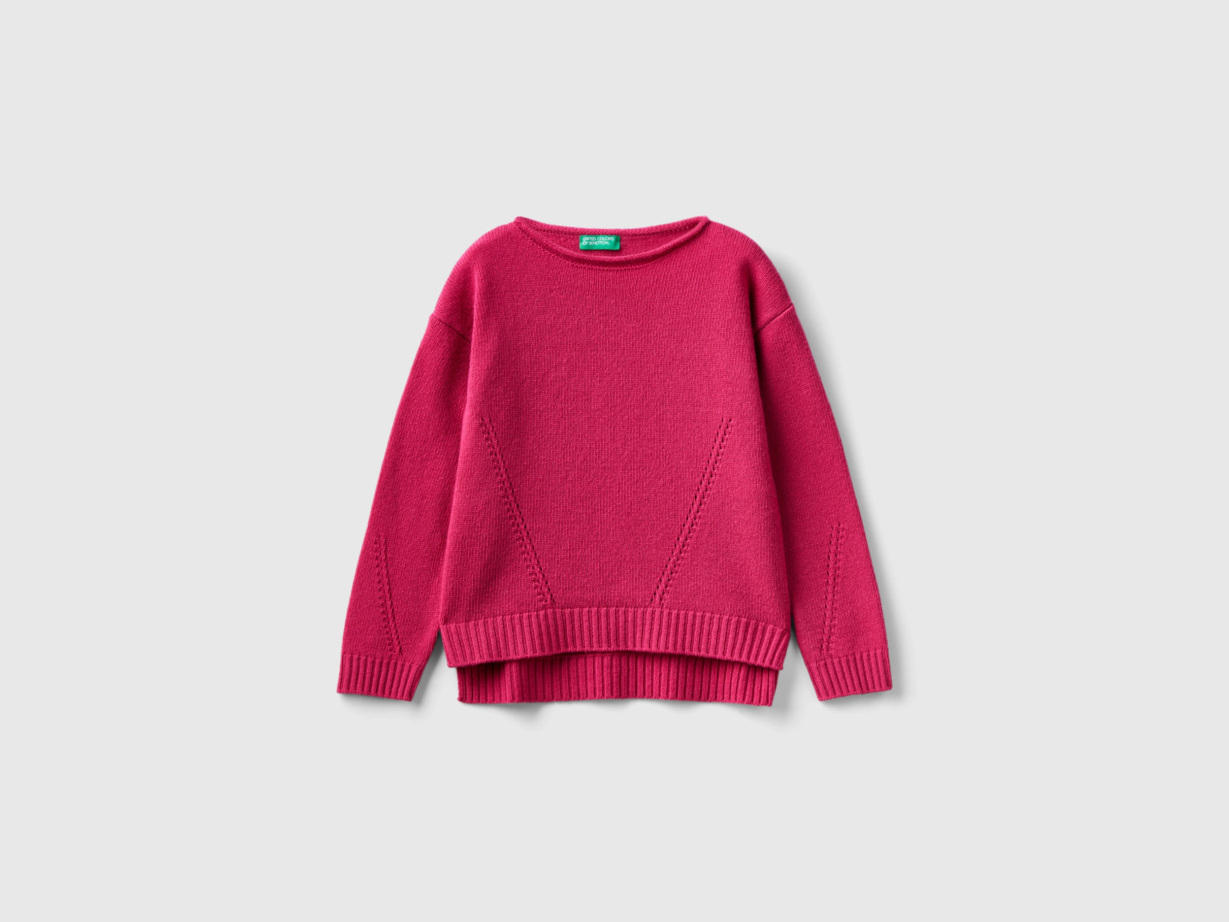 Benetton, Knit Sweater With Playful Stitching, size M, Cyclamen, Kids