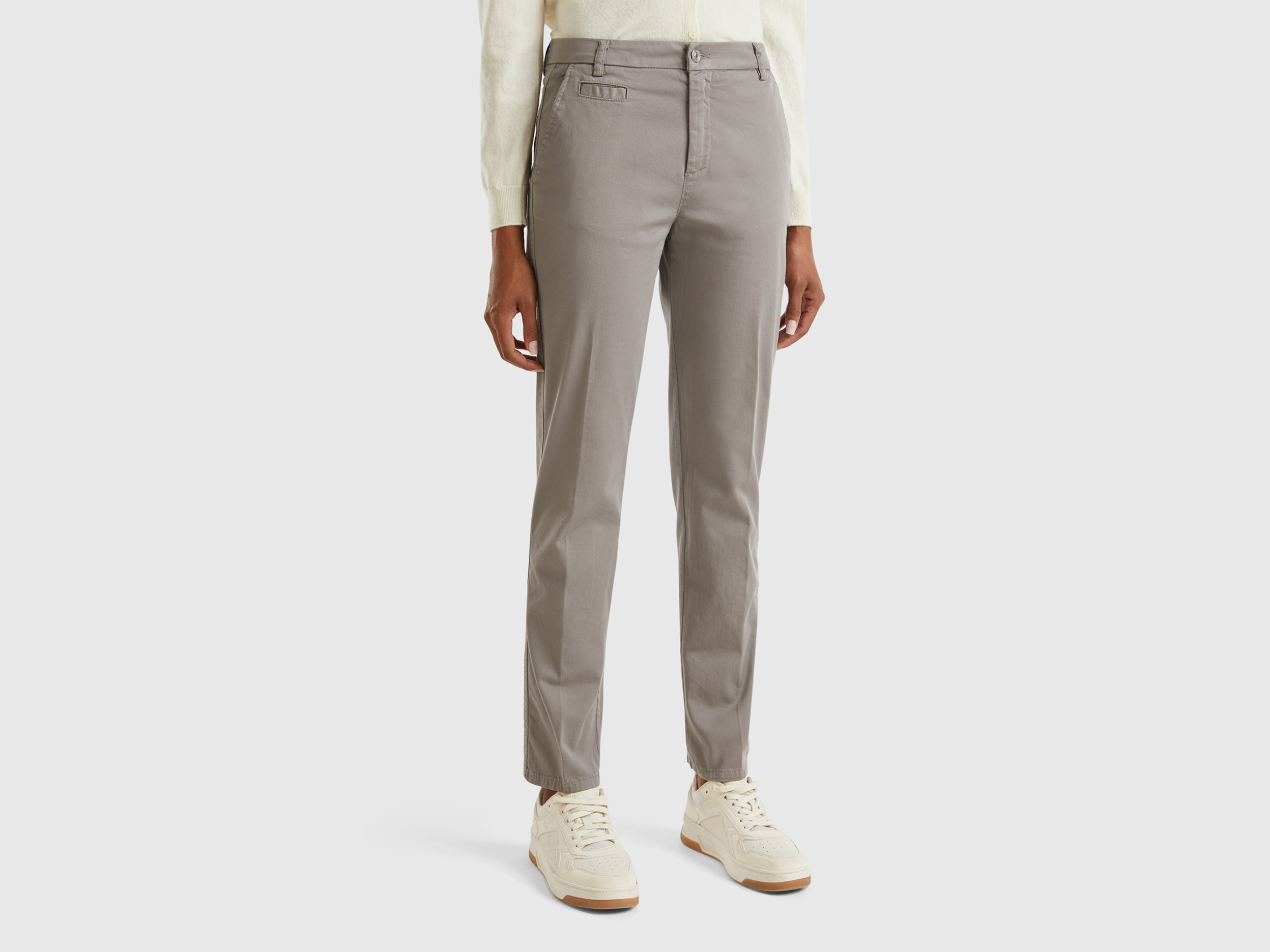 United Colors of Benetton Benetton, Τσίνο Slim Fit Γκρι Από Βαμβακερό Γκρι, size , Γκρι, Γυναικεία