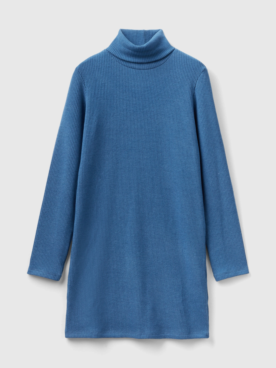 Benetton, Warm Ribbed Turtle Neck Dress, Air Force Blue, Kids