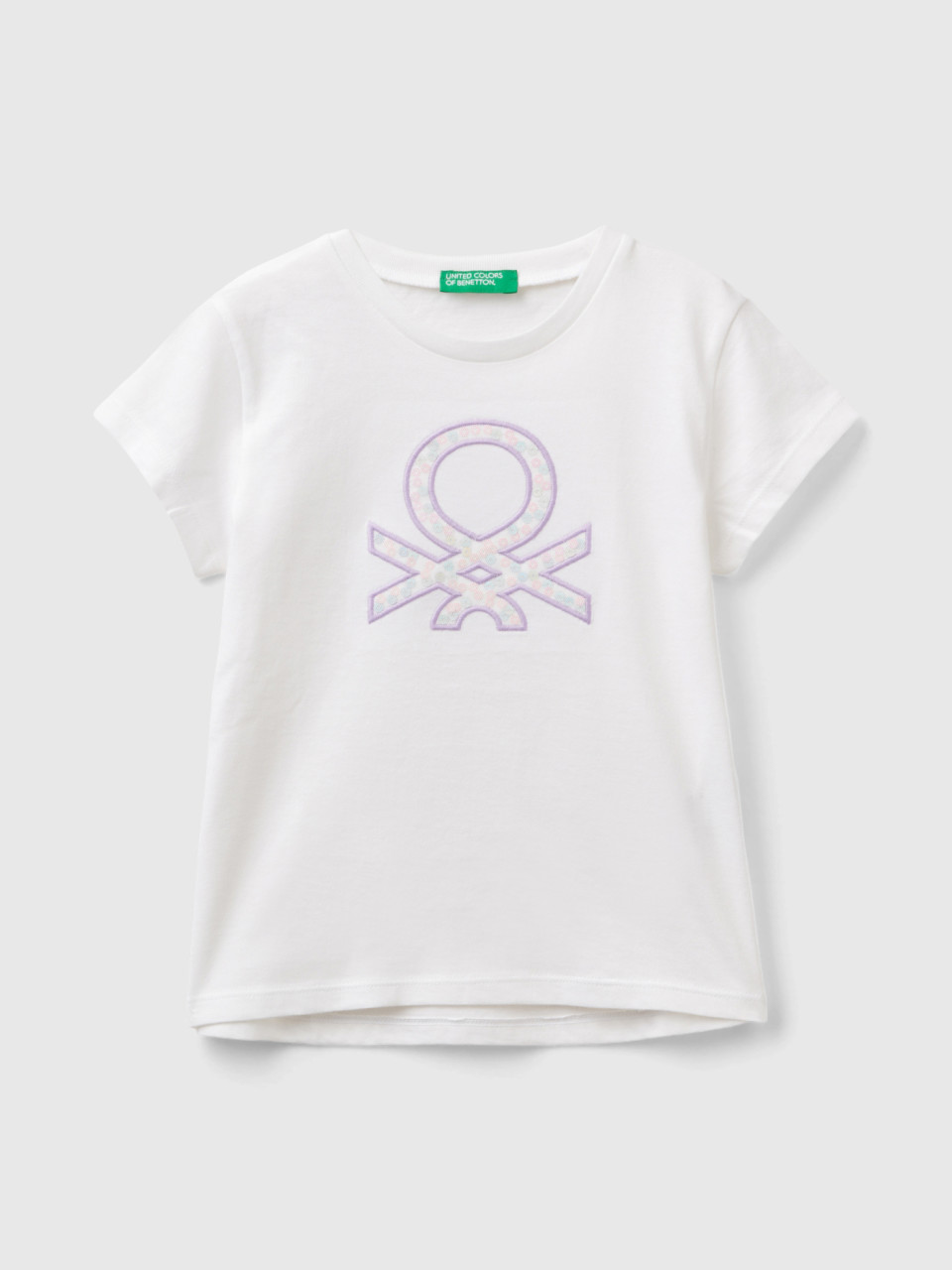Benetton, T-shirt In Organic Cotton With Embroidered Logo, White, Kids
