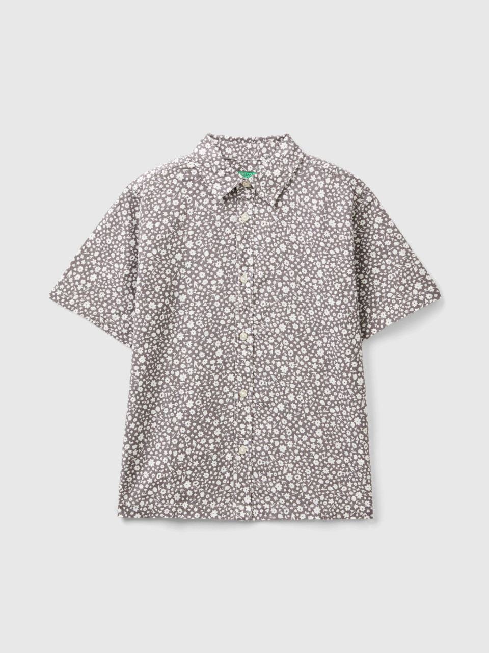Benetton, Shirt With Floral Print, Dark Gray, Kids