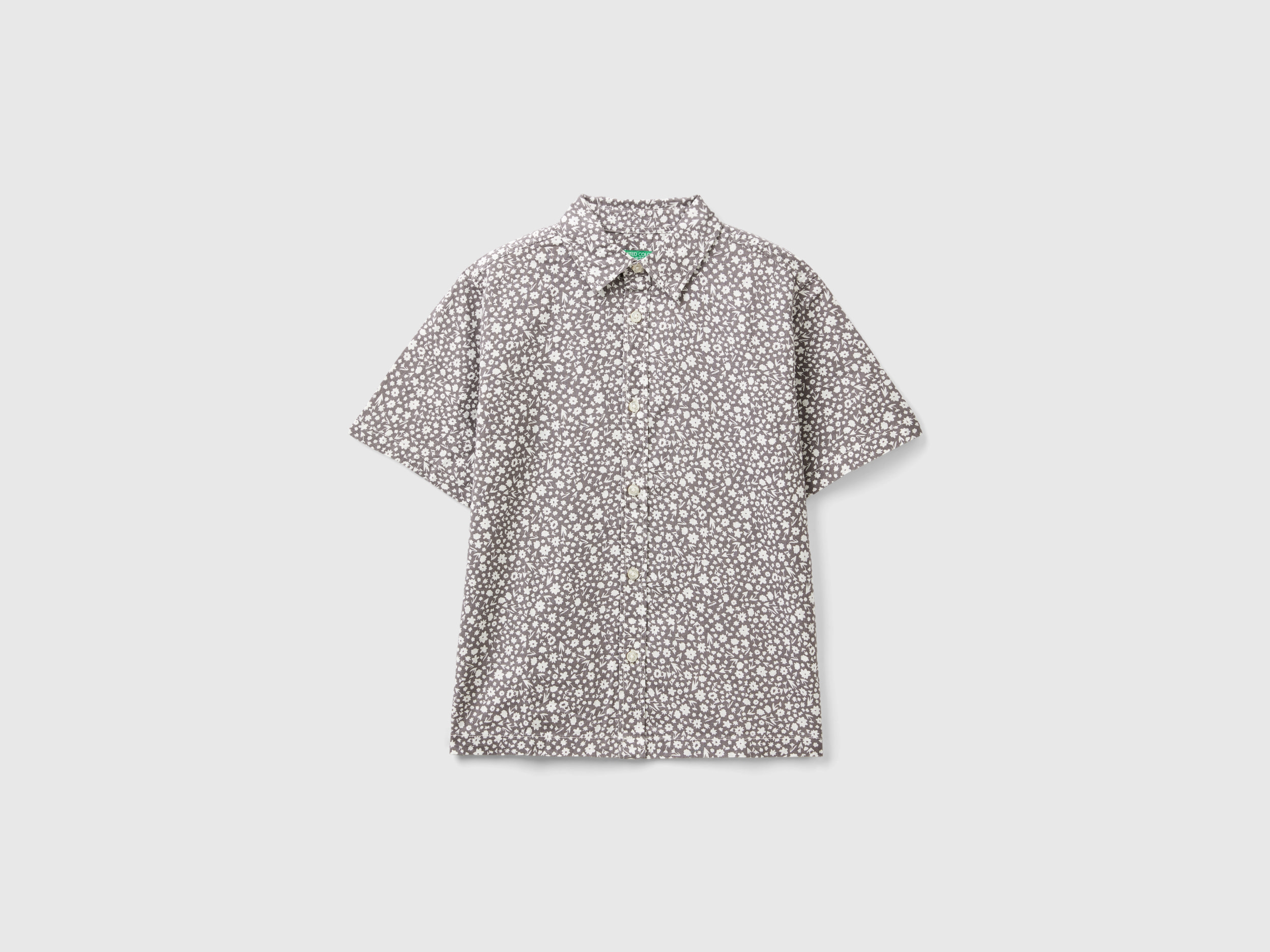 Benetton, Camicia Con Stampa Floreale, Grigio Scuro, Bambini