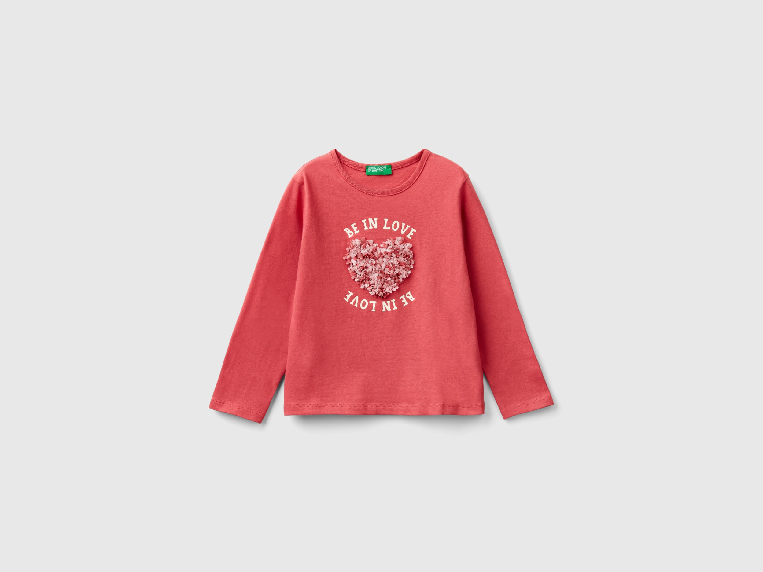 Benetton, T-shirt Con Applicazione Effetto Petali, Malva, Bambini