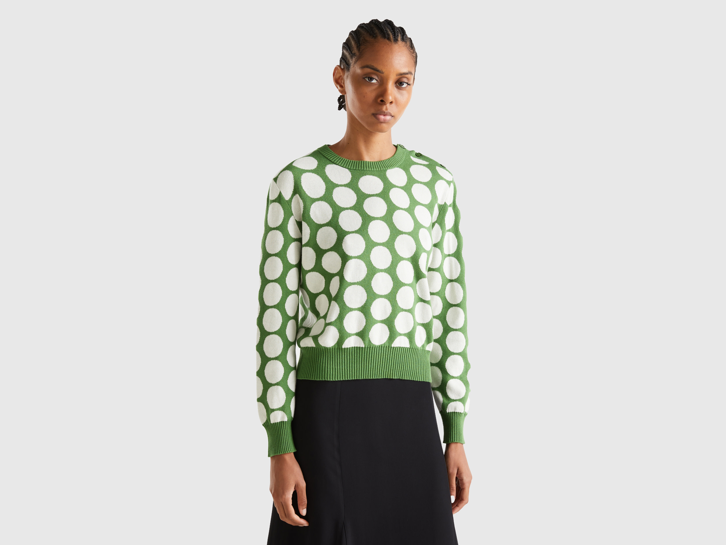 Benetton, Polka Dot Sweater In Tricot Cotton, size M, Green, Women