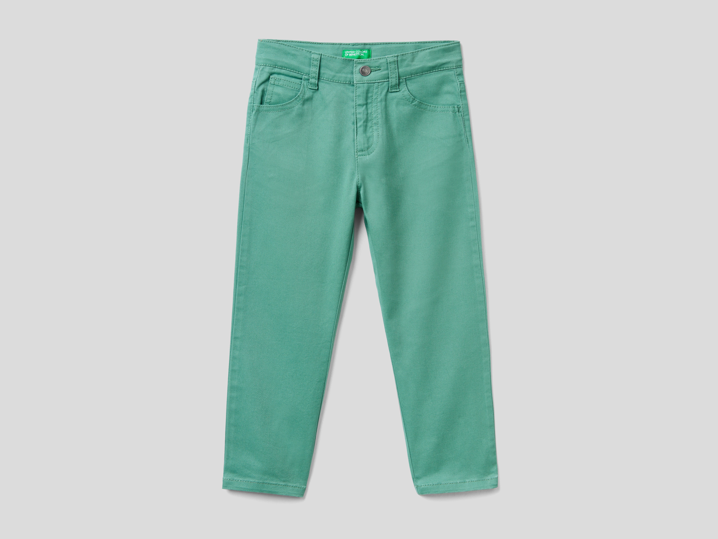 Benetton, Pantaloni Stretch Cinque Tasche, Verde, Bambini