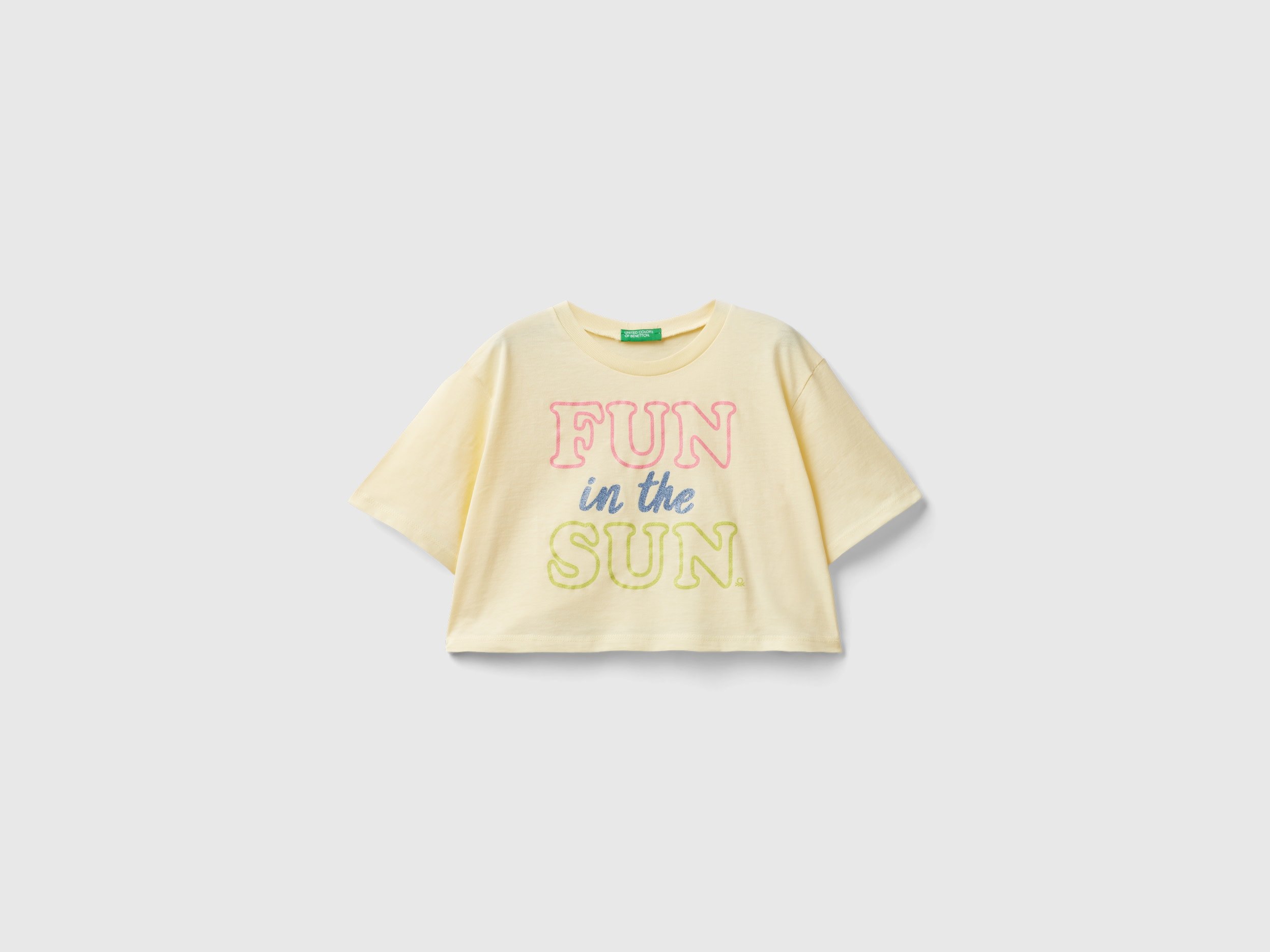 Image of Benetton, T-shirt With Glittery Print, size 2XL, Vanilla, Kids